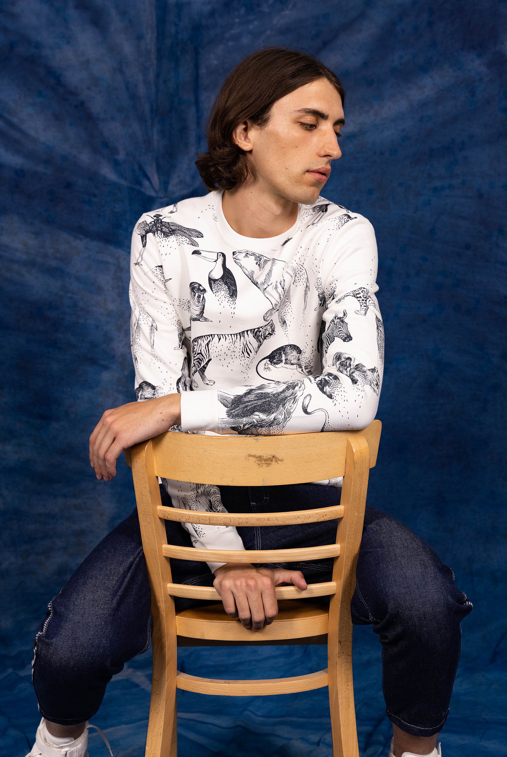 Sweatshirt pour homme blanc avec sérigraphie illustration animaux nouveauté nouvelle collection été 2023 misericordia