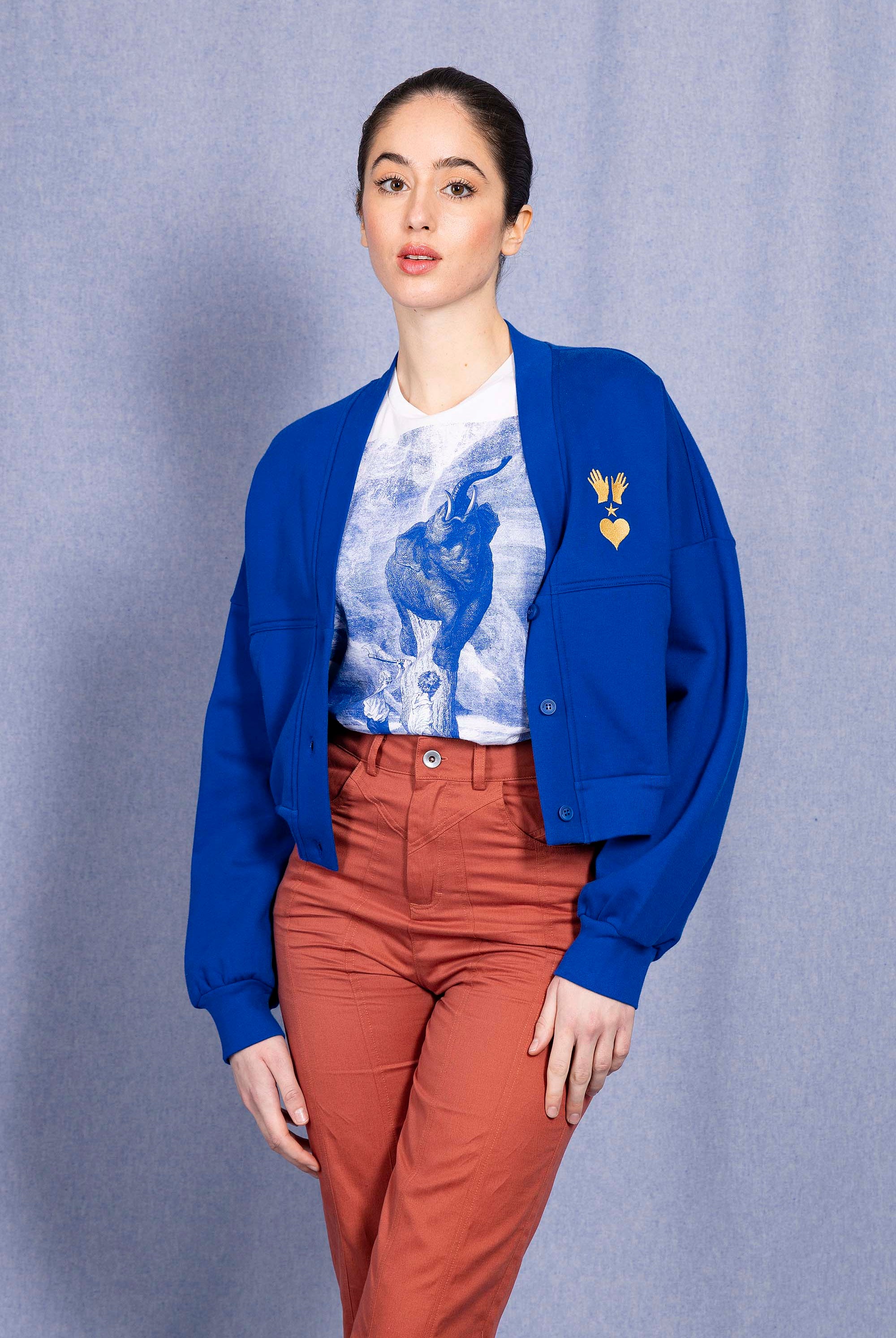 Sweatshirt Neola Bleu Saphir doux et confortable, cintré, oversize, zippé ou à capuche