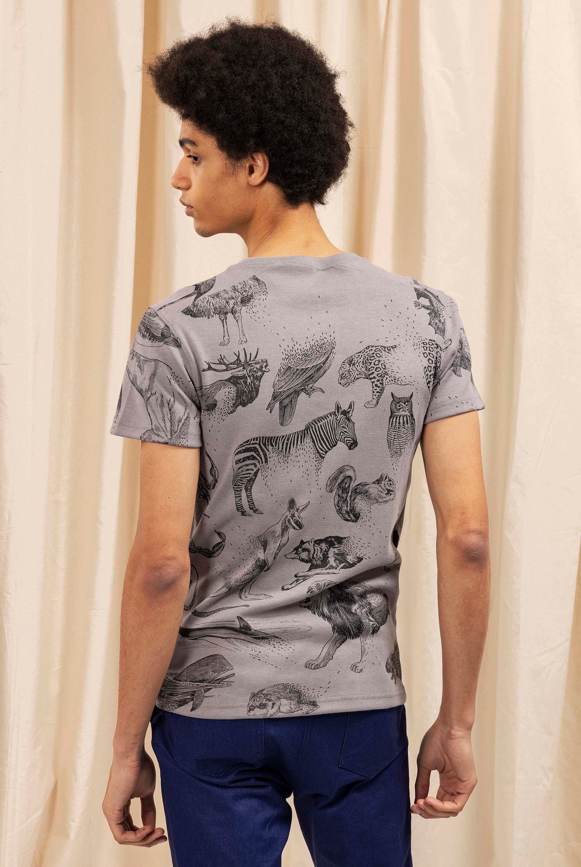 T-Shirt Carta Animales Animales Desaparicion Taupe t-shirts pour homme unis ou imprimés en coton agréable à porter