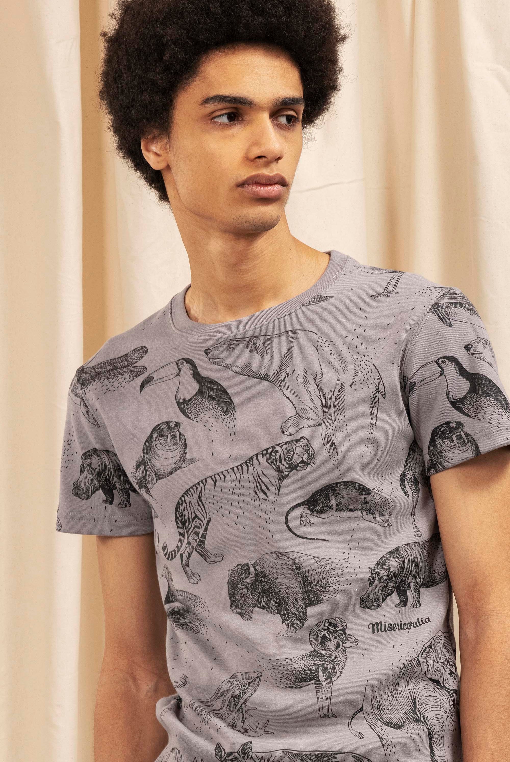 Tee-Shirt Carta Animales Animales Desaparicion Taupe t-shirts manches courtes, 100% coton naturel, toucher agréable