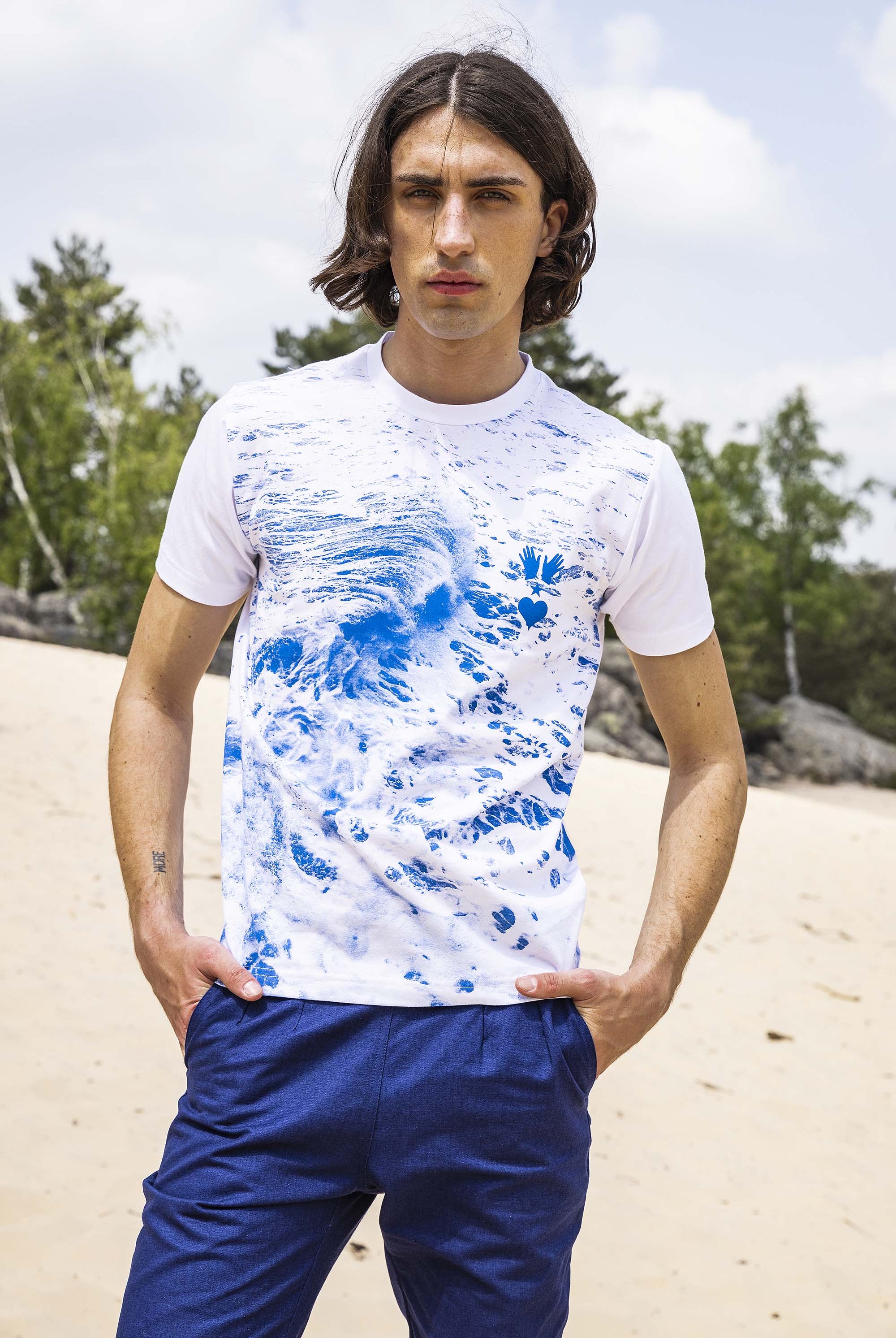 T-Shirt Mario Ultima Ola Blanc t-shirts pour homme unis ou imprimés en coton agréable à porter