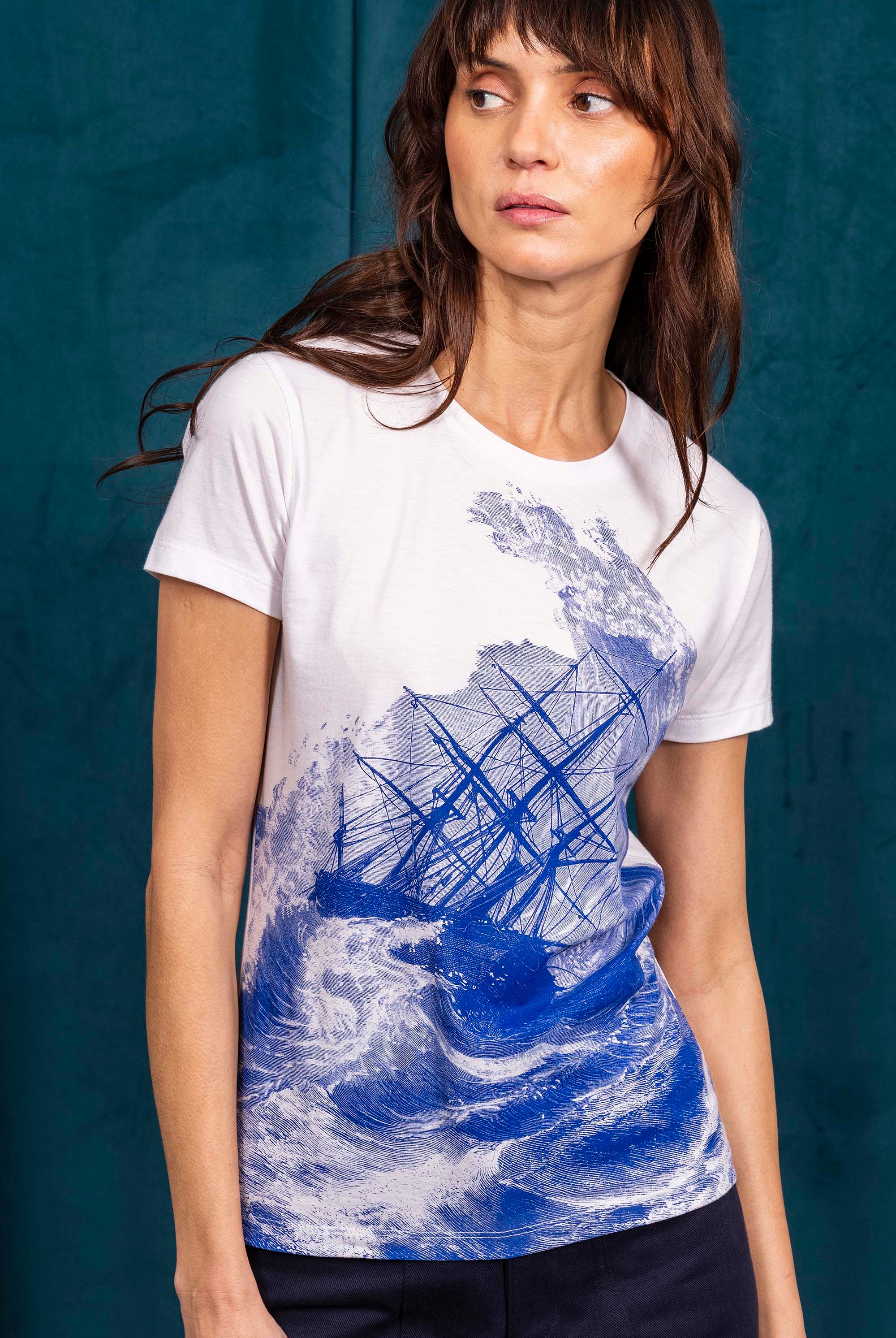 Tee-Shirt Medallon Rescate Blanc mode graphique, ligne féminine et légèrement rétro, motifs arty