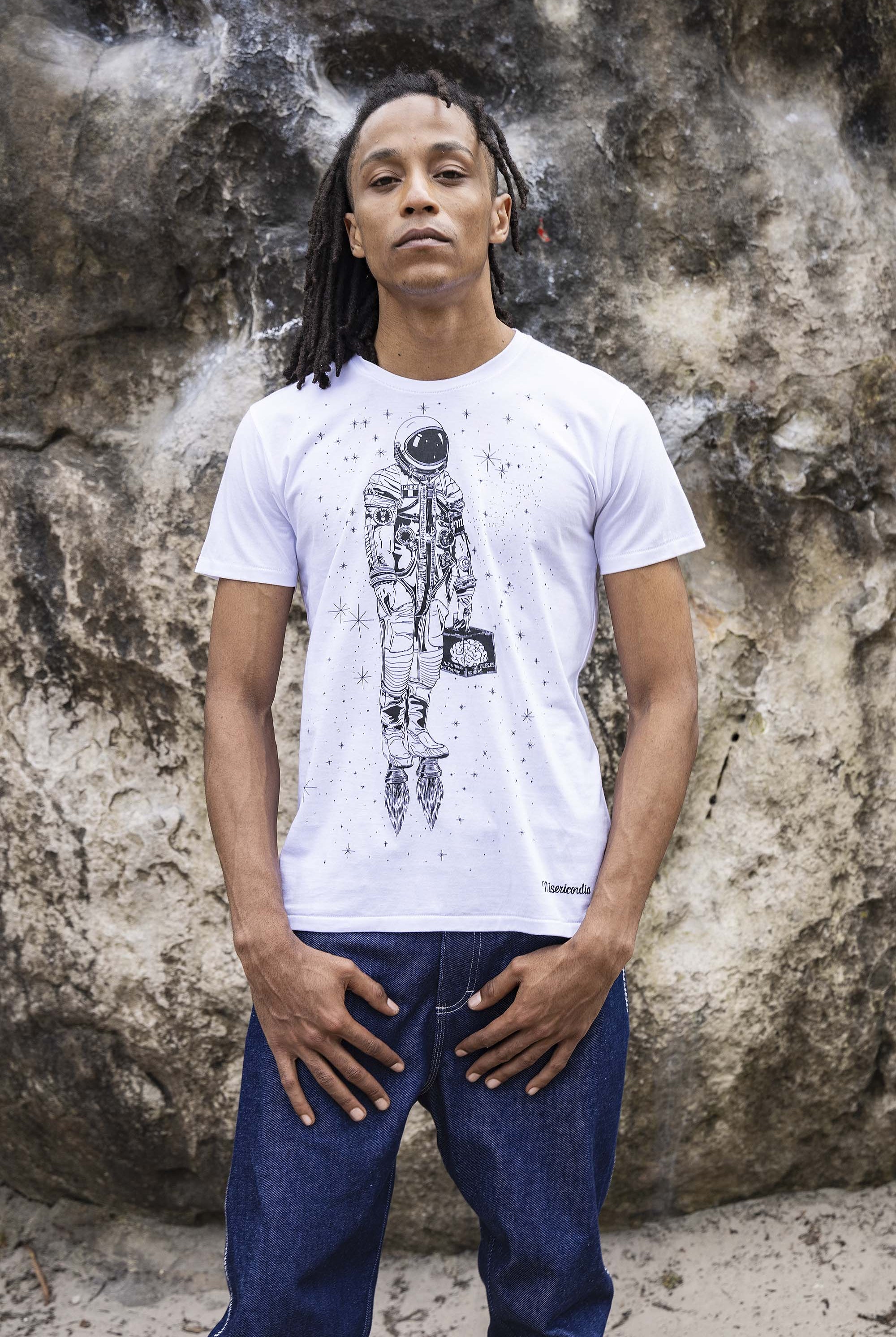 T-Shirt Querido Astronauta Blanc t-shirts pour homme unis ou imprimés en coton agréable à porter