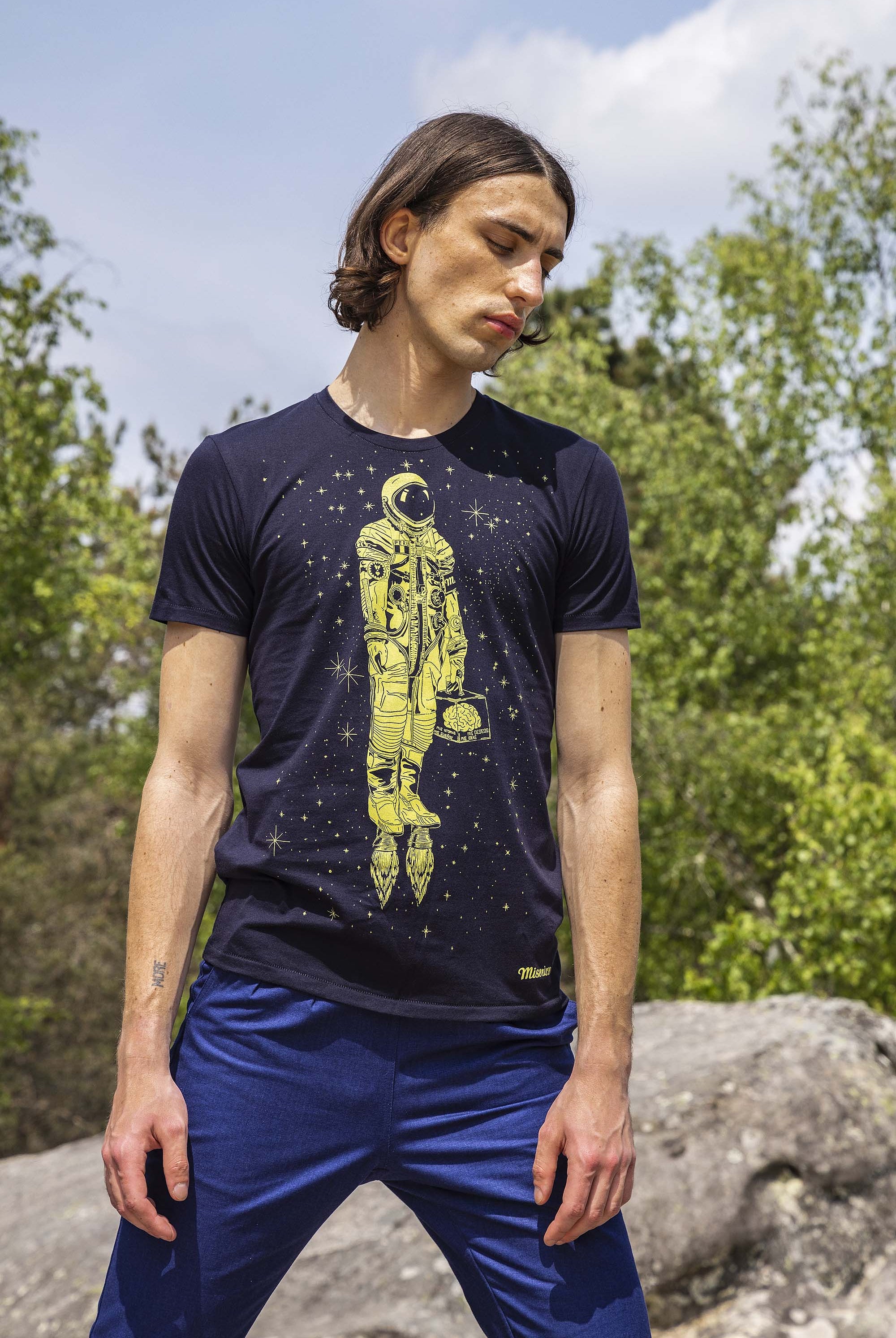 T-Shirt Querido Astronauta Bleu Marine t-shirts pour homme unis ou imprimés en coton agréable à porter