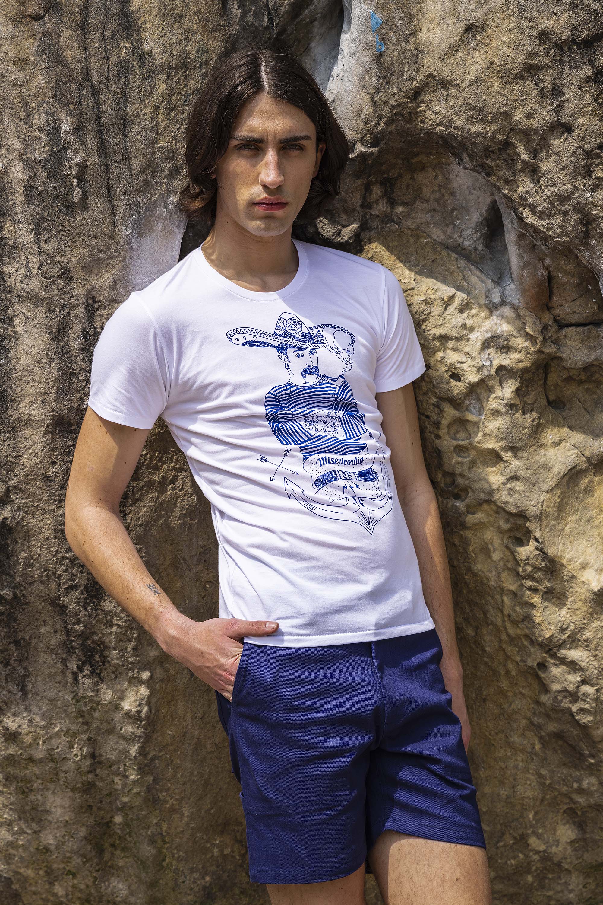 T-Shirt Querido Marinero Blanc ligne structurée, tendance sporty, miser sur le confort