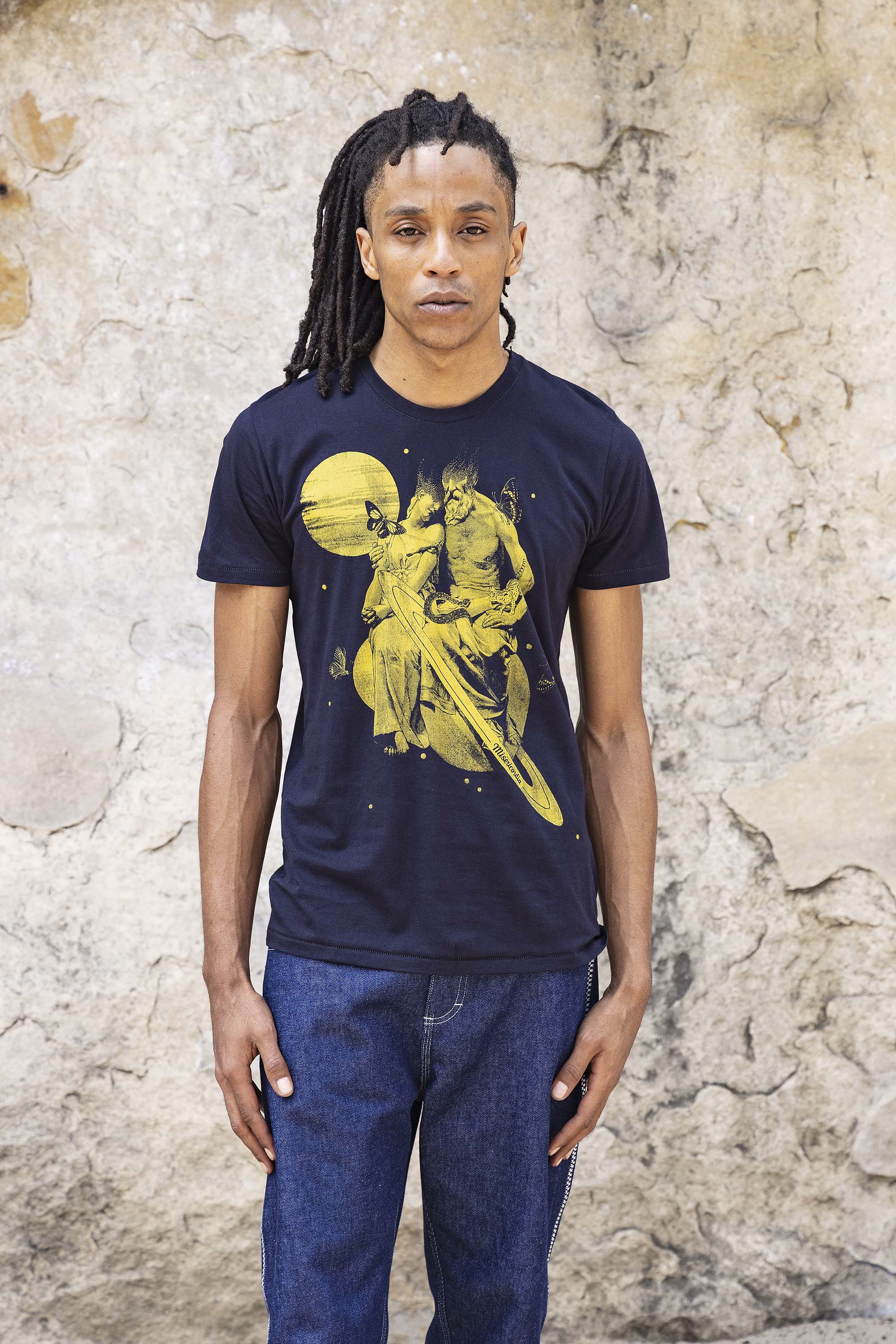 T-Shirt Querido Saturno Bleu marine t-shirts pour homme unis ou imprimés en coton agréable à porter