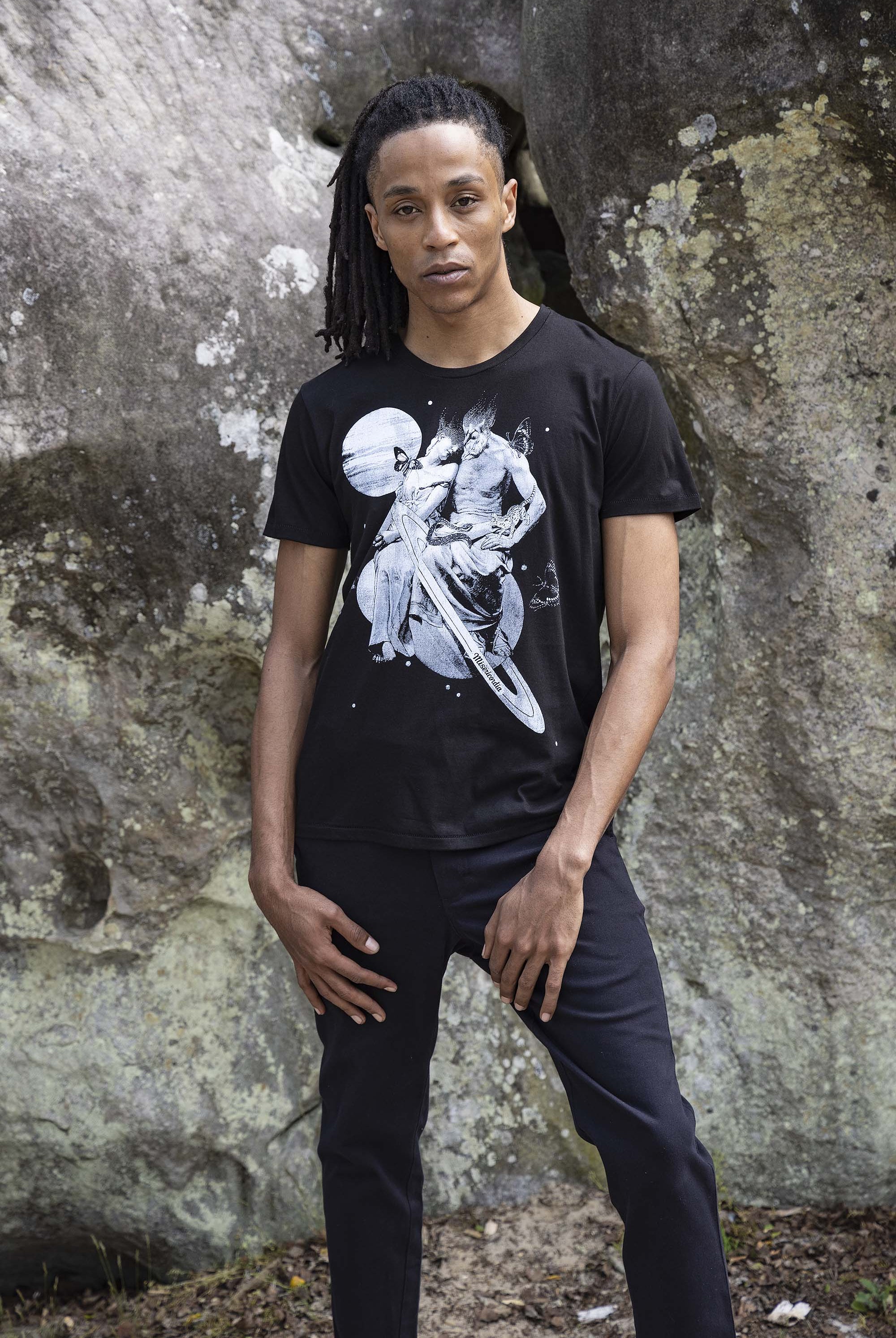 T-Shirt Querido Saturno Noir t-shirts pour homme unis ou imprimés en coton agréable à porter