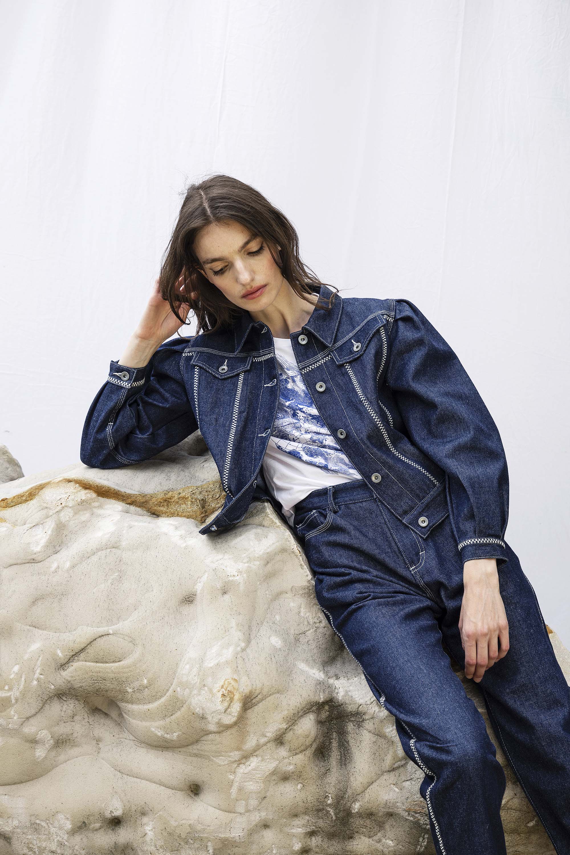 Veste Leda Bleu Denim habiller une tenue, tendance classique, inspiration androgyne