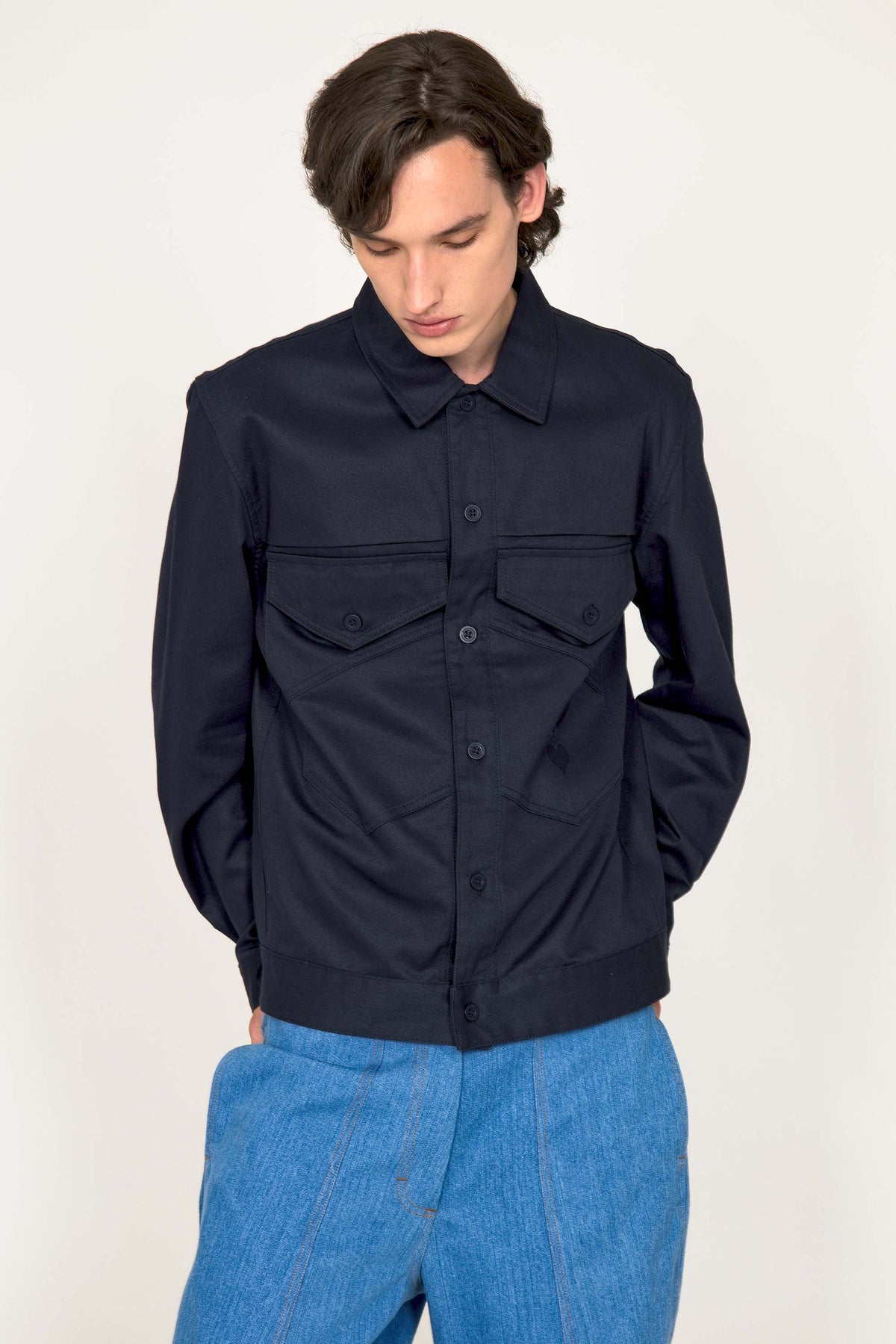 Veste Tissage Bleu Marine - Taille 4XL (46/48) - Occasion Très Bon État - Style Caban