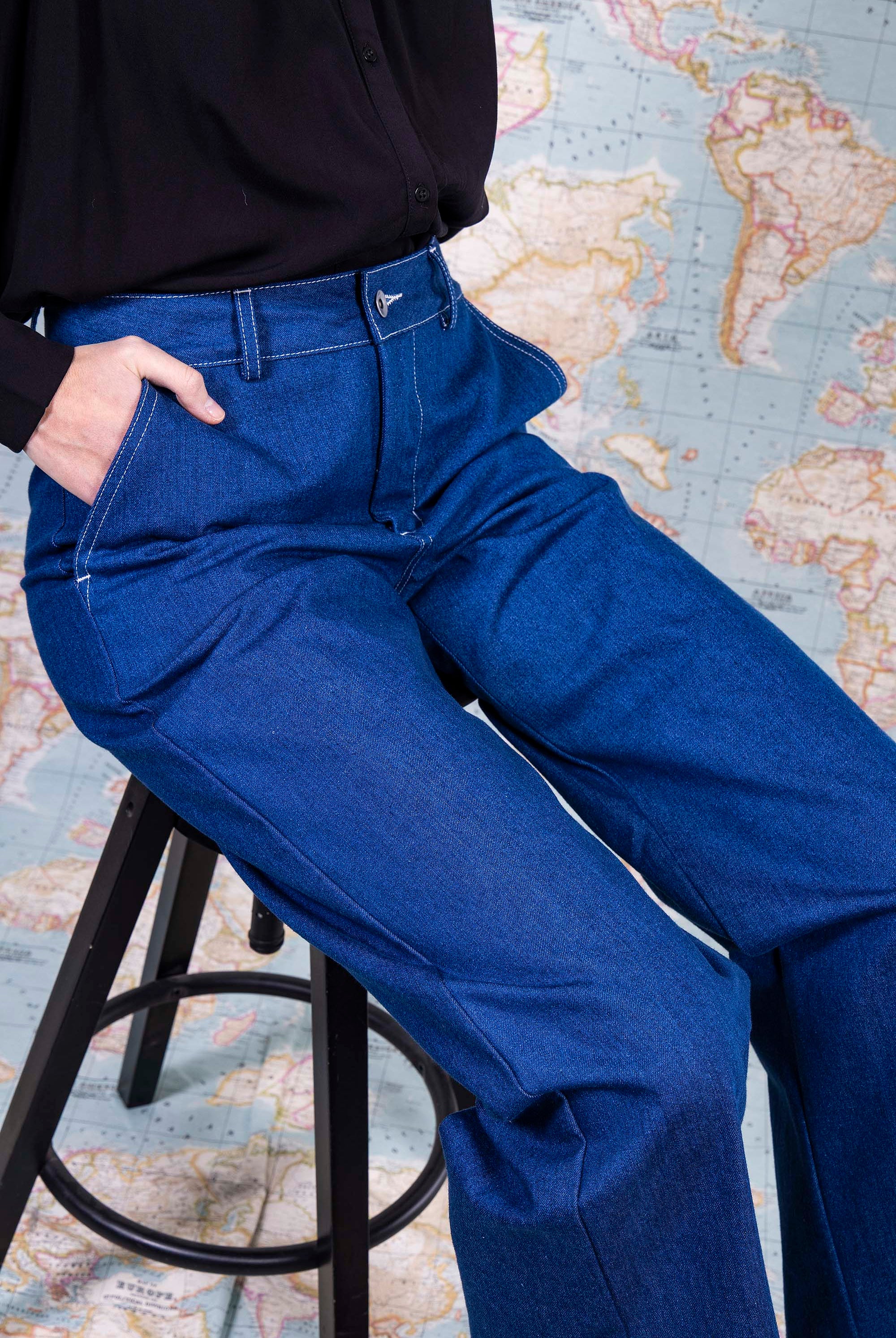 Pantalon Tea Bleu Denim tendance masculin féminin, indispensable du quotidien