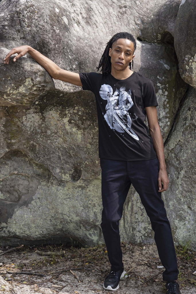 T-Shirt Querido Saturno Noir t-shirts manches courtes, 100% coton naturel, toucher agréable
