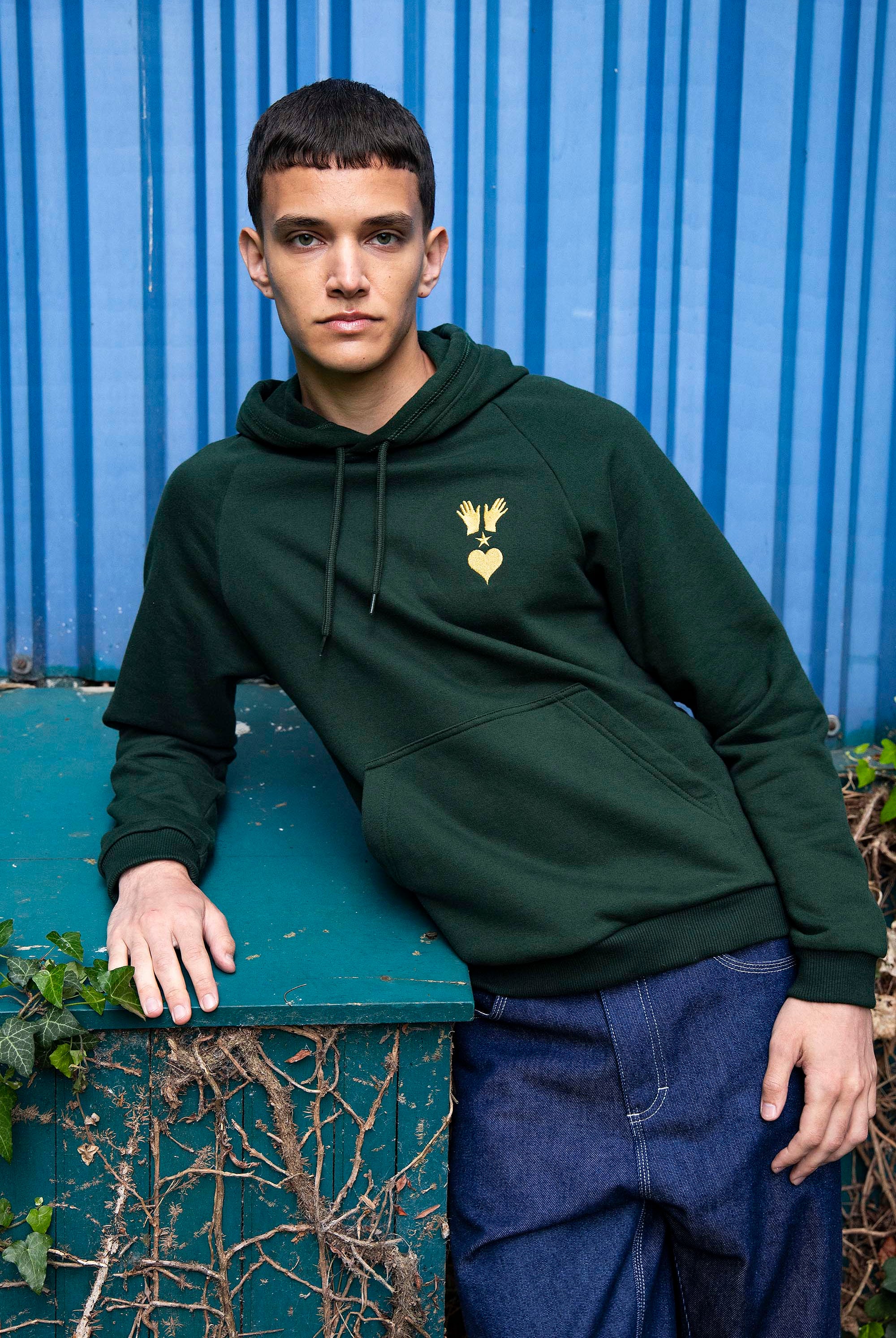 Sweatshirt Feliz Capucha Manos Vert Foncé sweatshirts haut de gamme en imprimés