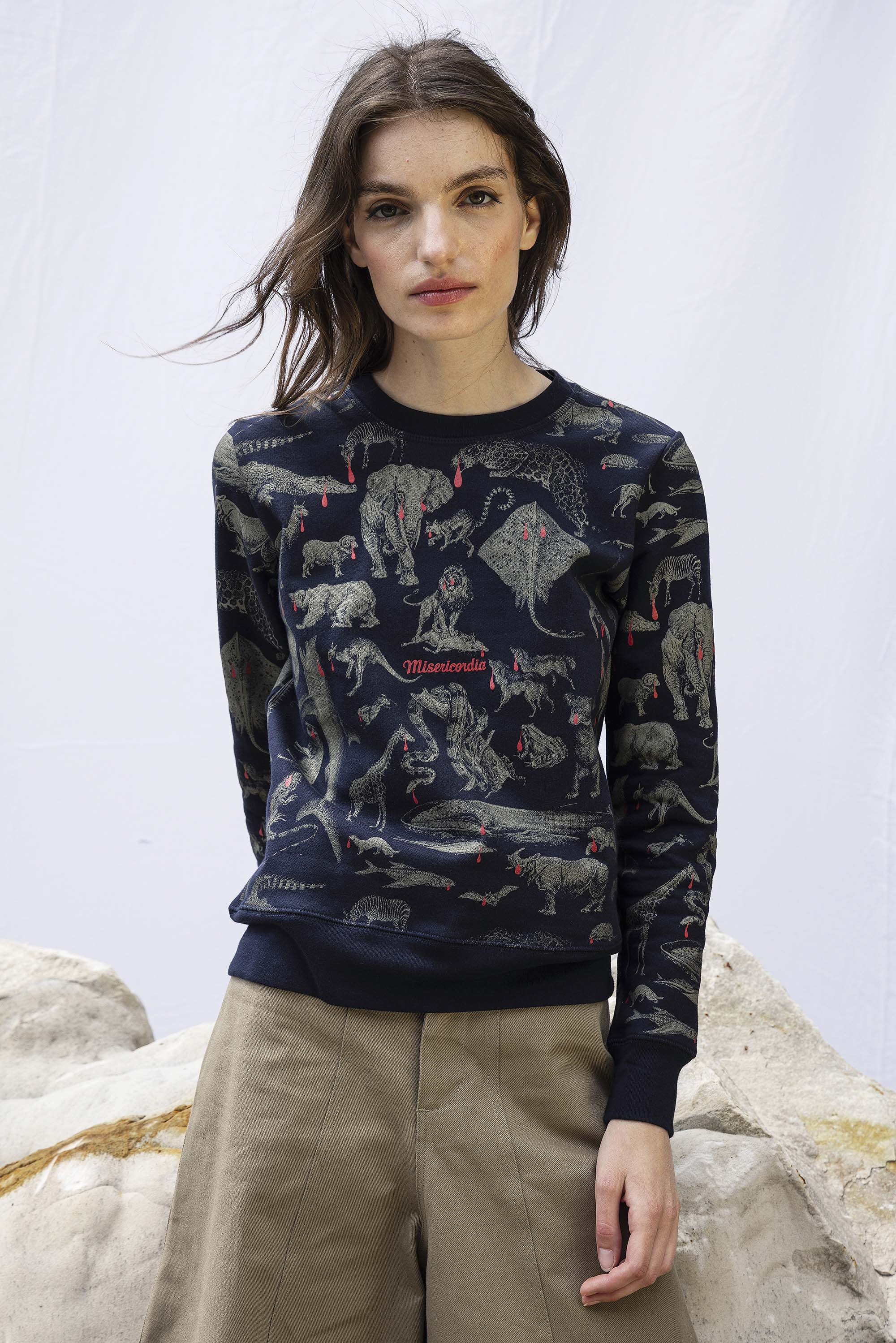 Sweatshirt Macarron Animales Bleu Marine