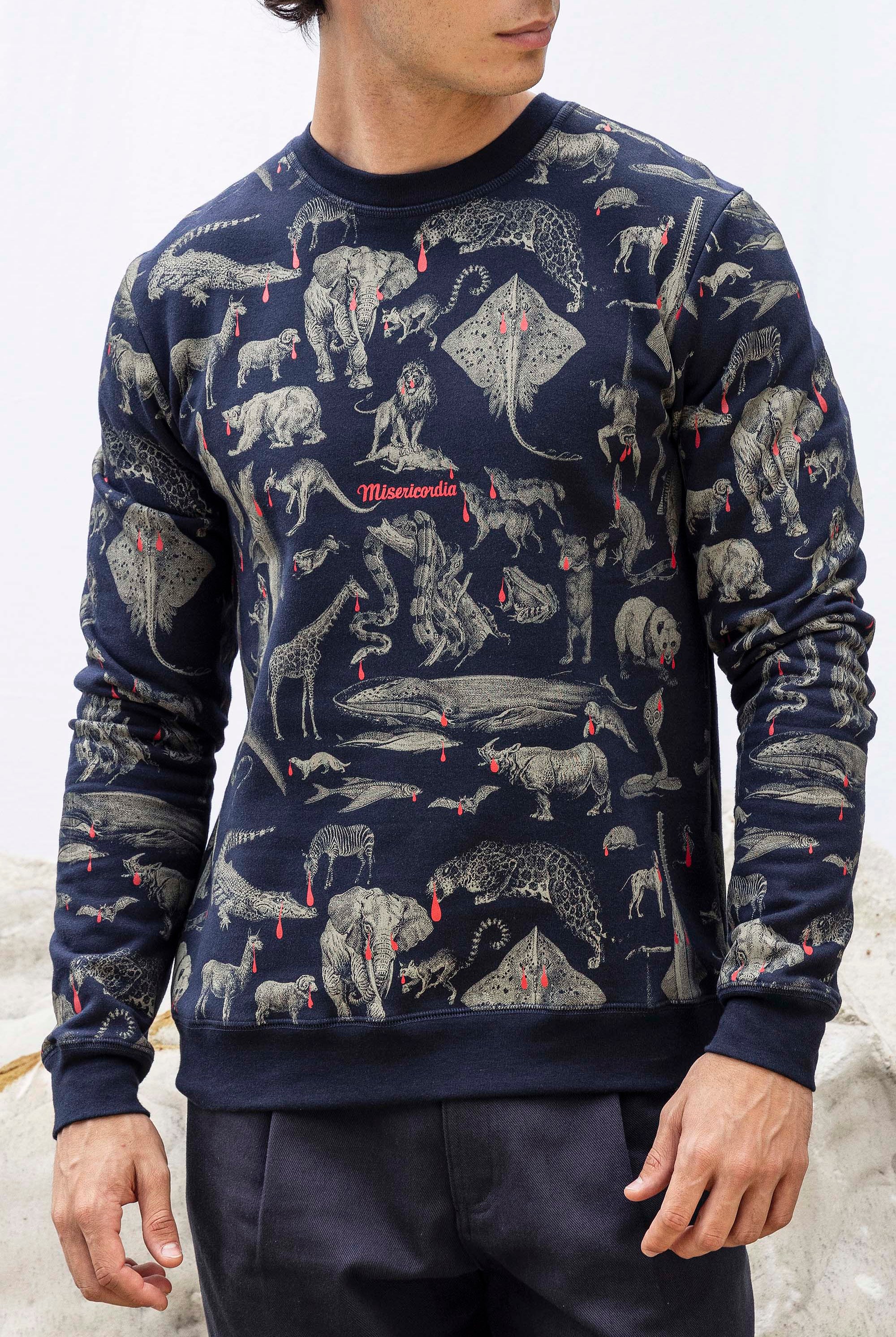 Sweatshirt Macarron Animales Bleu Marine sweatshirts pour homme pour procurer une sensation de chaleur au quotidien
