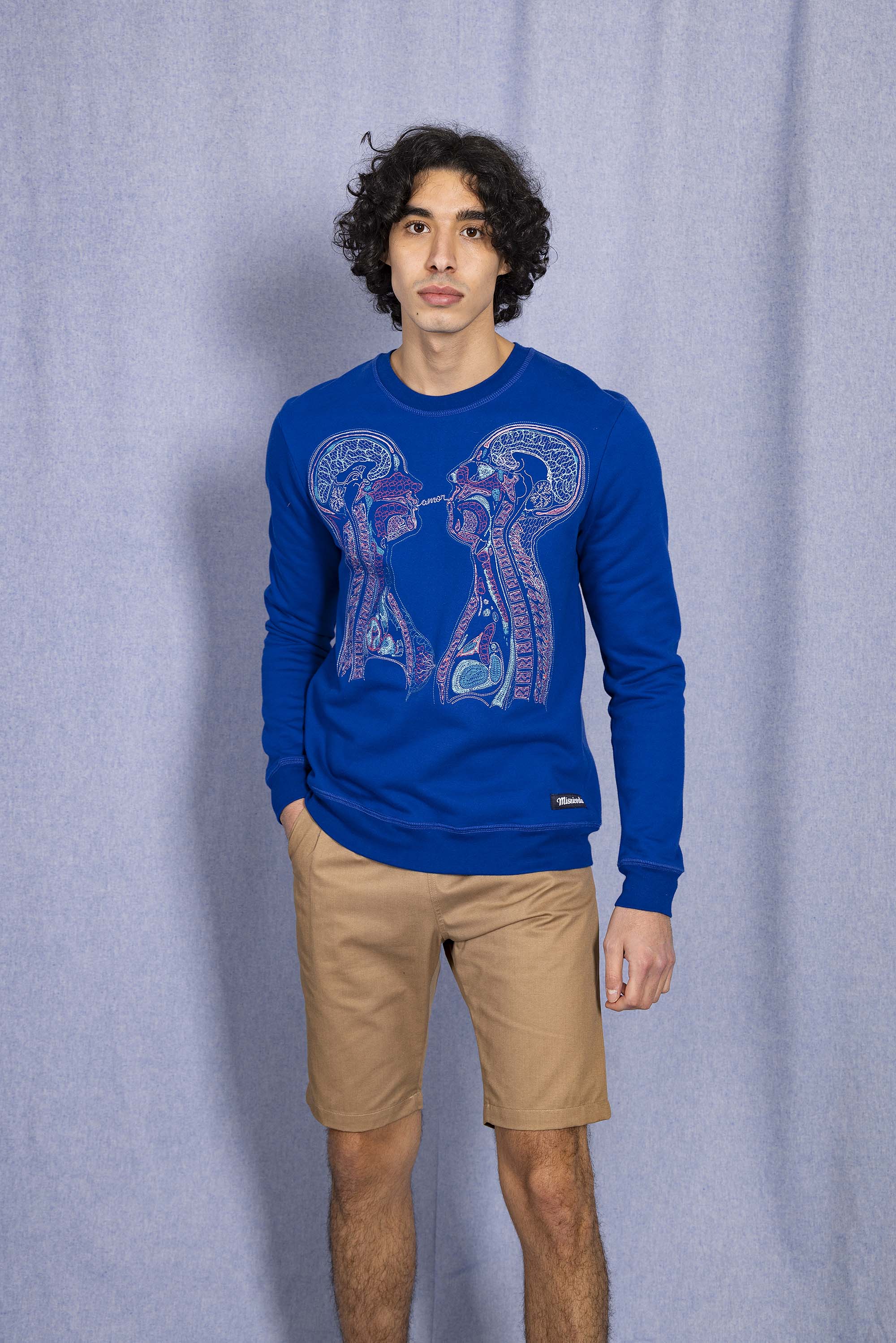 Sweatshirt Macarron Radiografia Bleu Saphir douceur et qualité des sweatshirts homme Misericordia