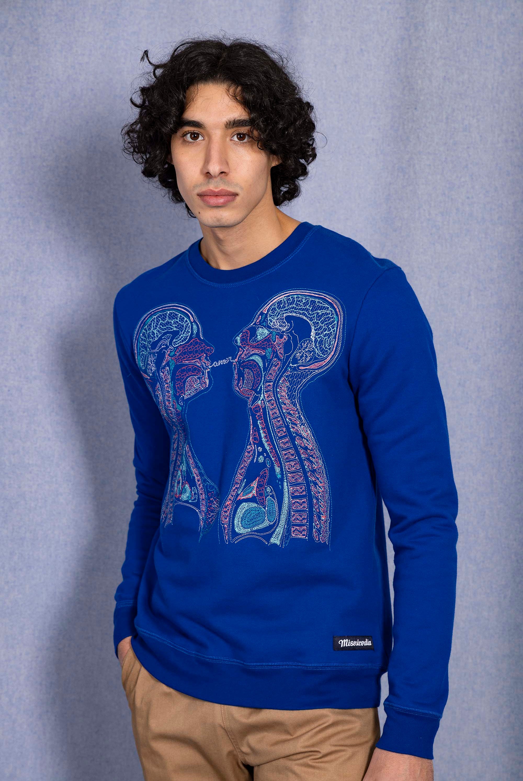 Sweatshirt Macarron Radiografia Bleu Saphir style skateur avec capuche ou plus élégant avec un col rond