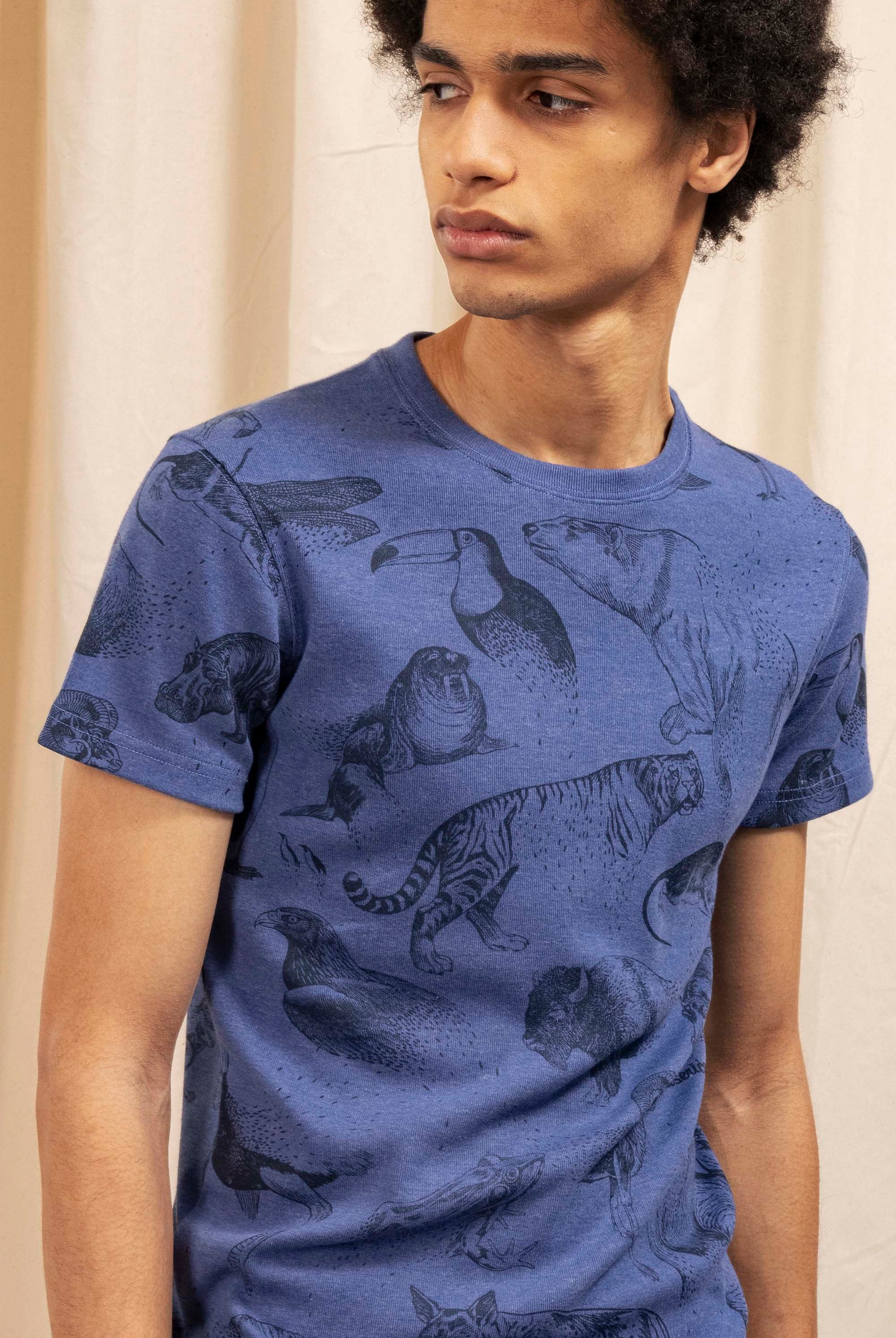 T-Shirt Carta Animales Desaparicion Bleu Acier t-shirts pour homme unis ou imprimés en coton agréable à porter