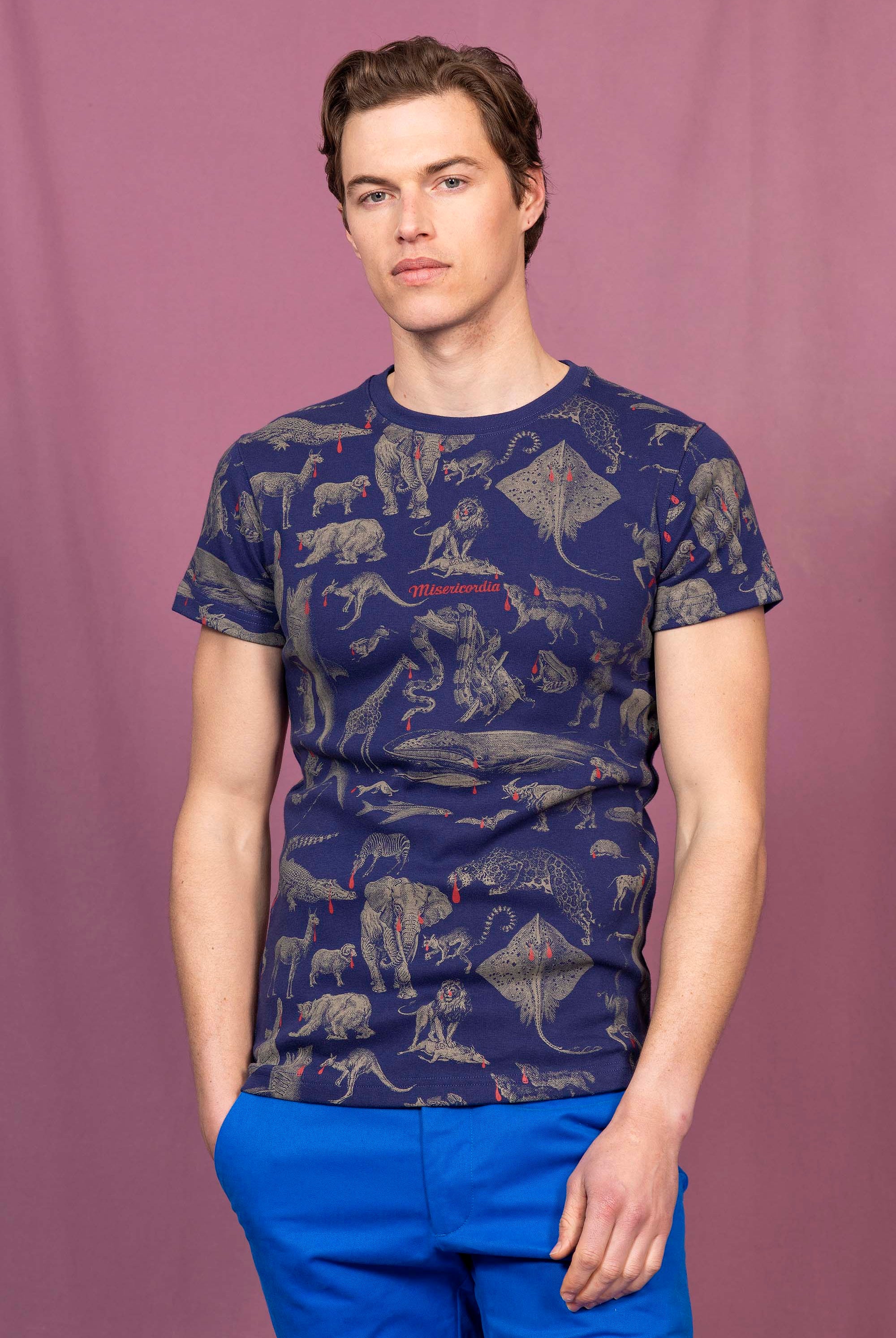 T-Shirt Carta Animales Lagrima Bleu Marine t-shirts pour homme unis ou imprimés en coton agréable à porter