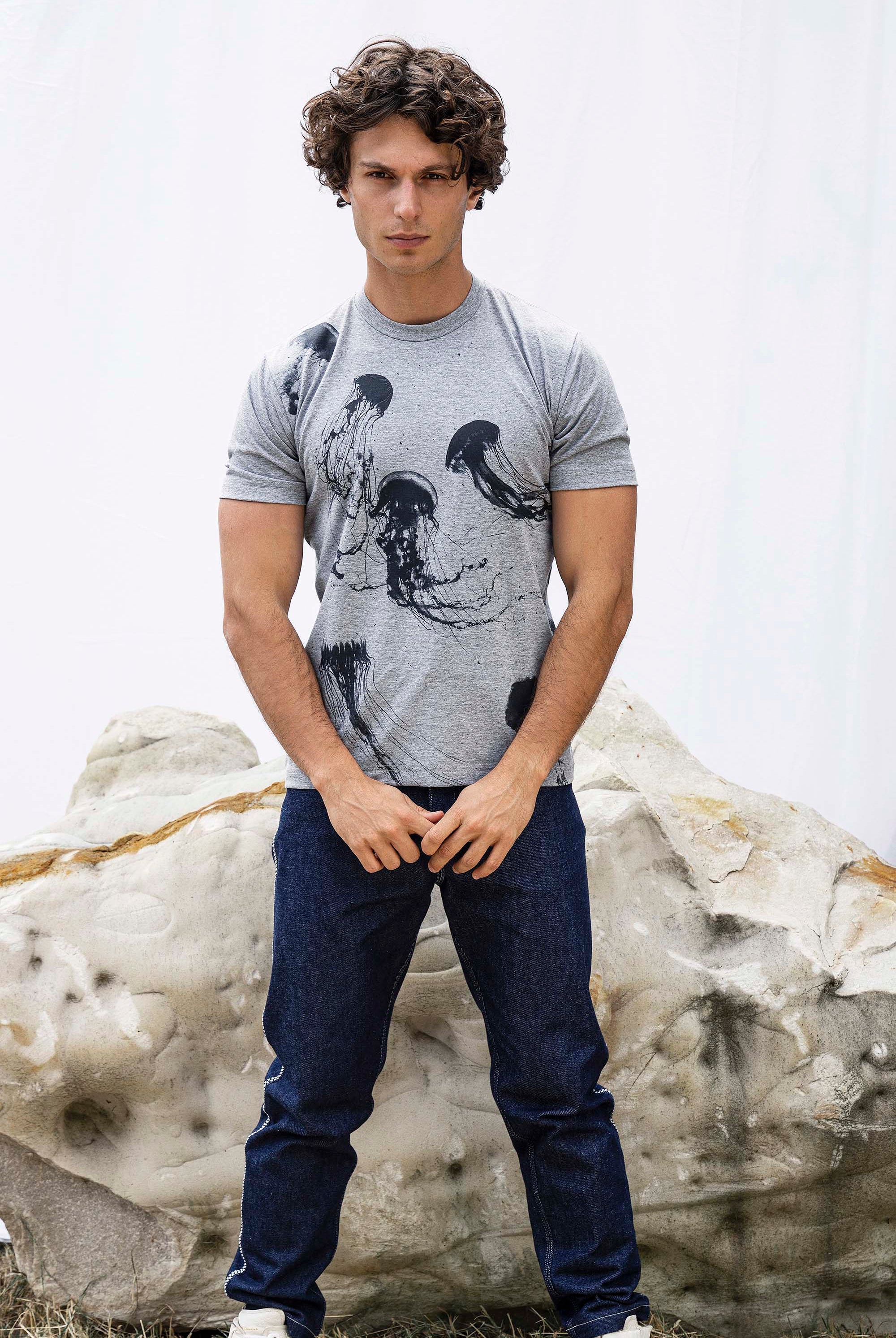 T-Shirt Mario Medusas Gris t-shirts pour homme unis ou imprimés en coton agréable à porter