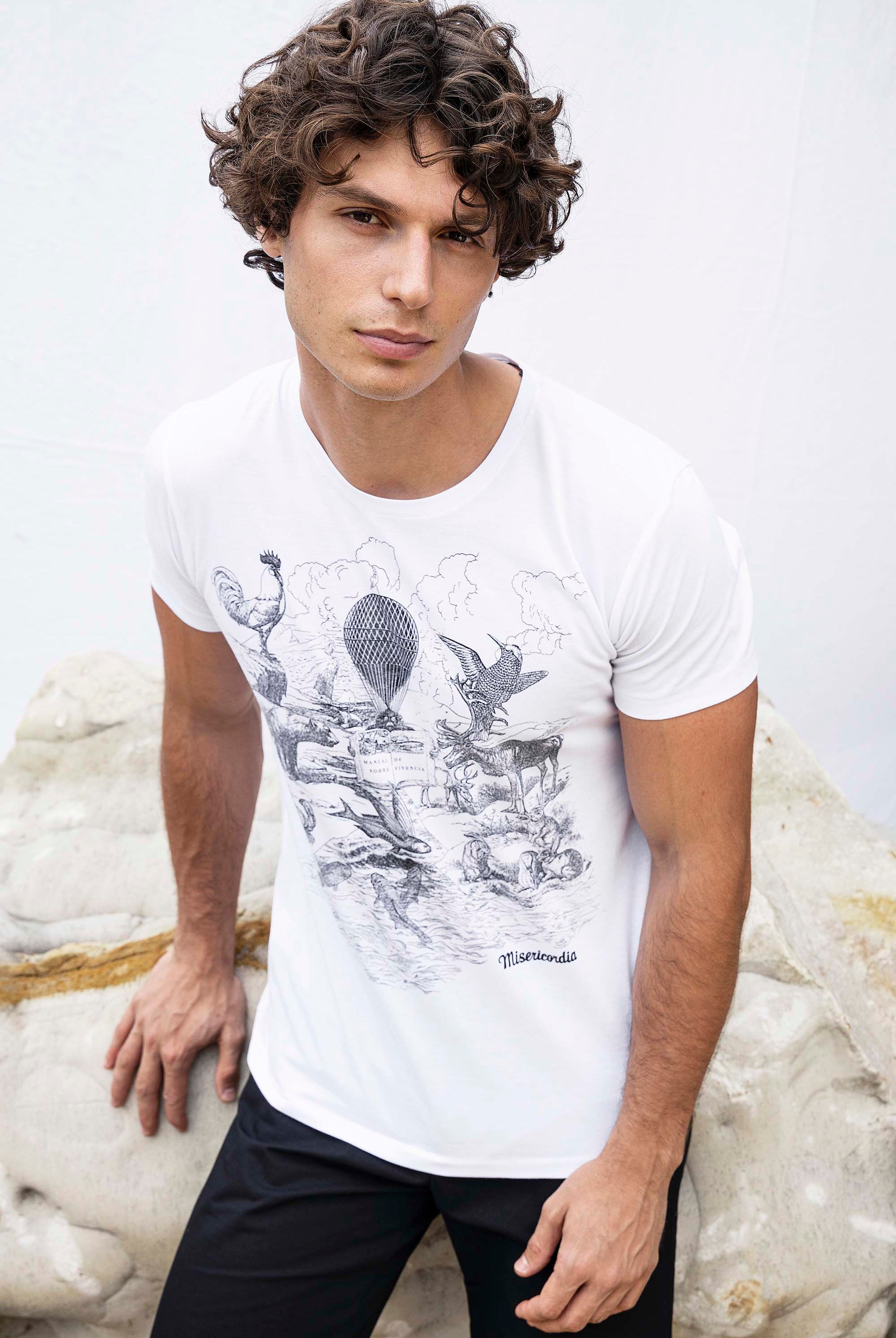 T-Shirt Querido Animal Blanc modèles à logo et coupes actuelles, les t-shirts Misericordia pour homme à découvrir