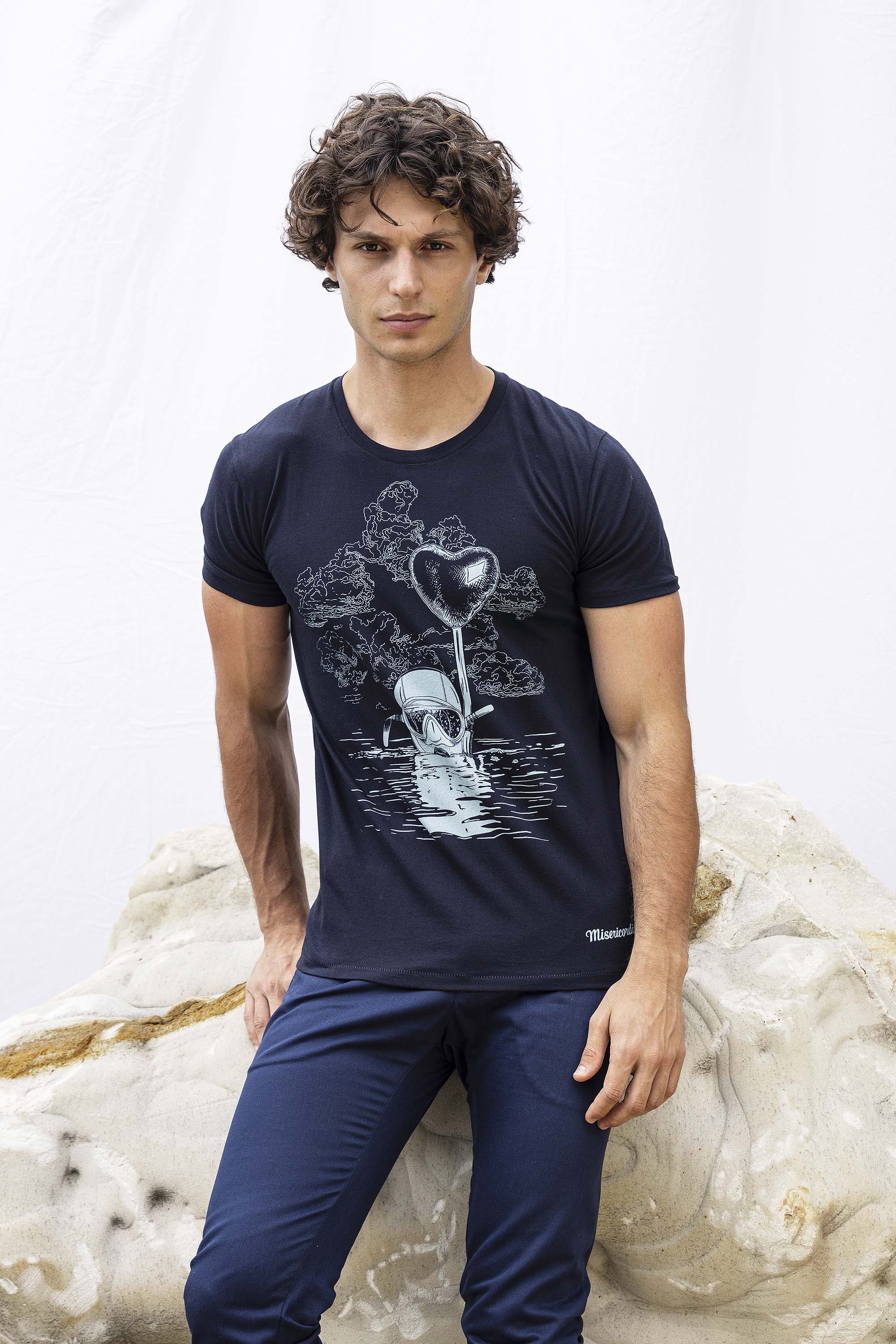 T-Shirt Querido Buceo Bleu Marine t-shirts pour homme unis ou imprimés en coton agréable à porter