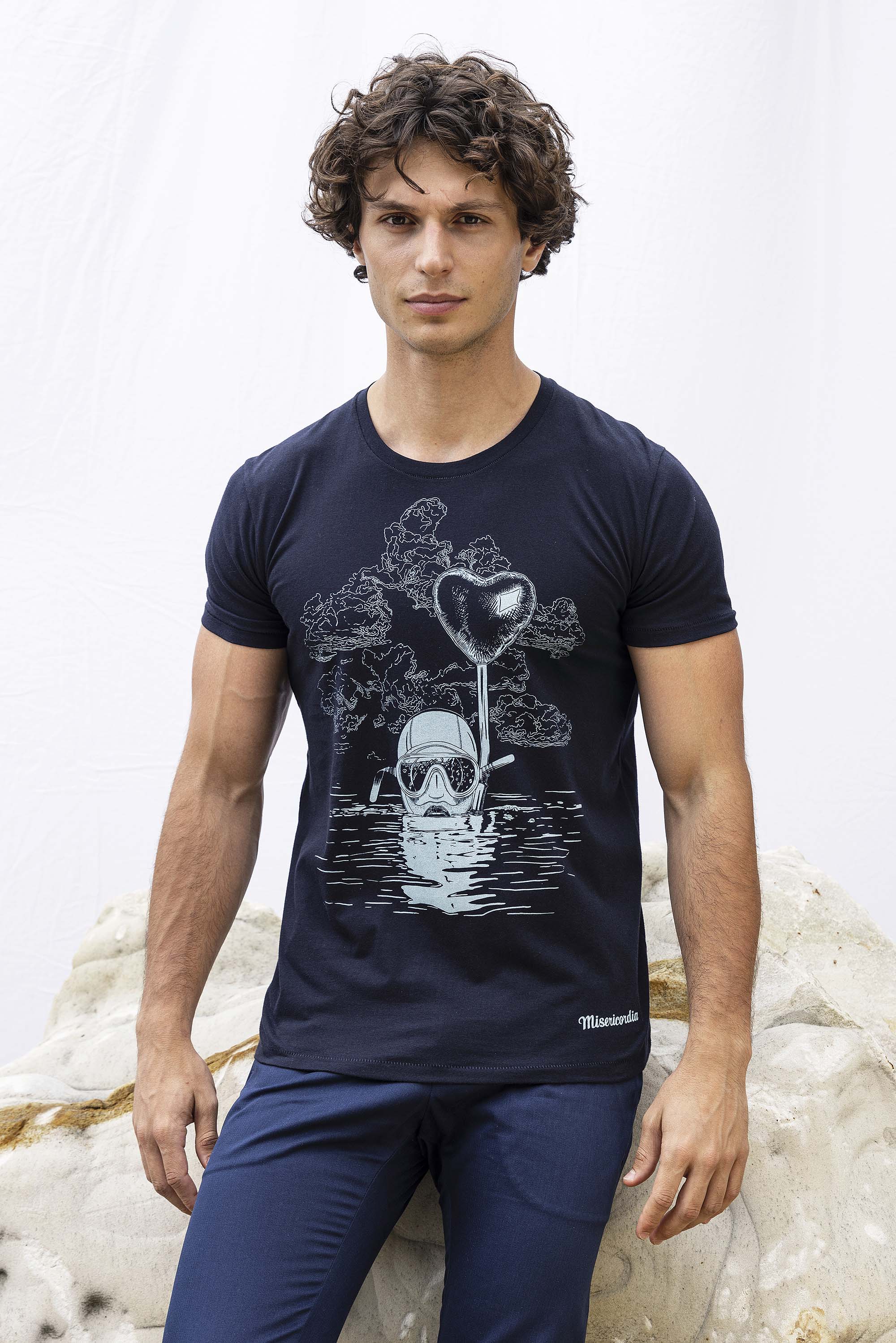 T-Shirt Querido Buceo Bleu Marine t-shirts pour homme unis ou imprimés en coton agréable à porter