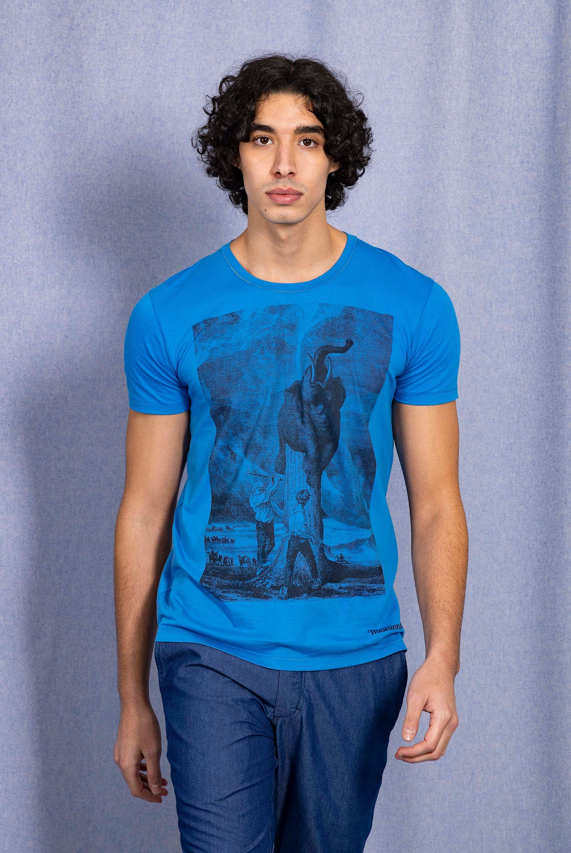 T-Shirt Querido Elefante Bleu t-shirts pour homme simples, polyvalents pour toutes les occasions