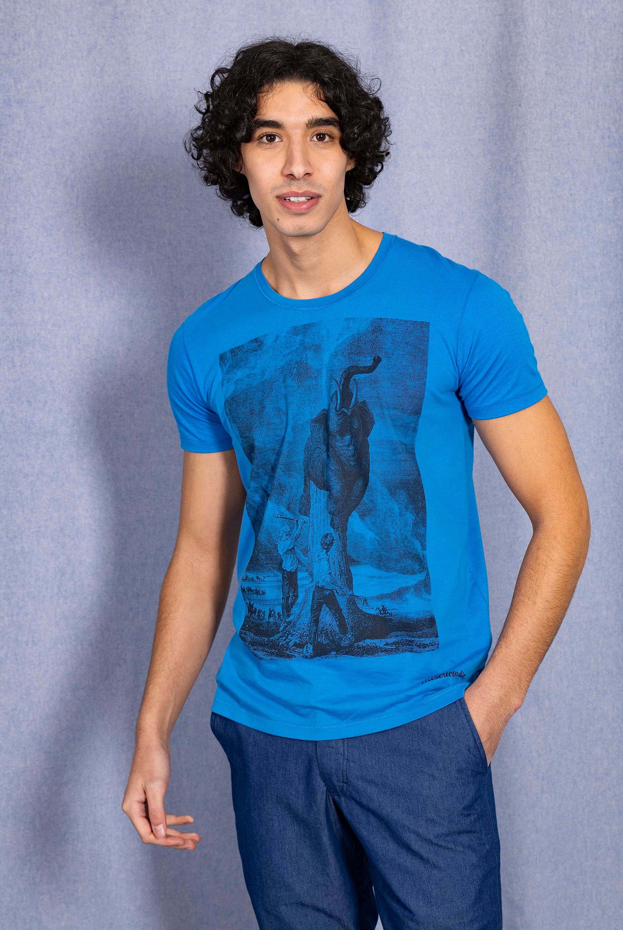 T-Shirt Querido Elefante Bleu t-shirts pour homme unis ou imprimés en coton agréable à porter