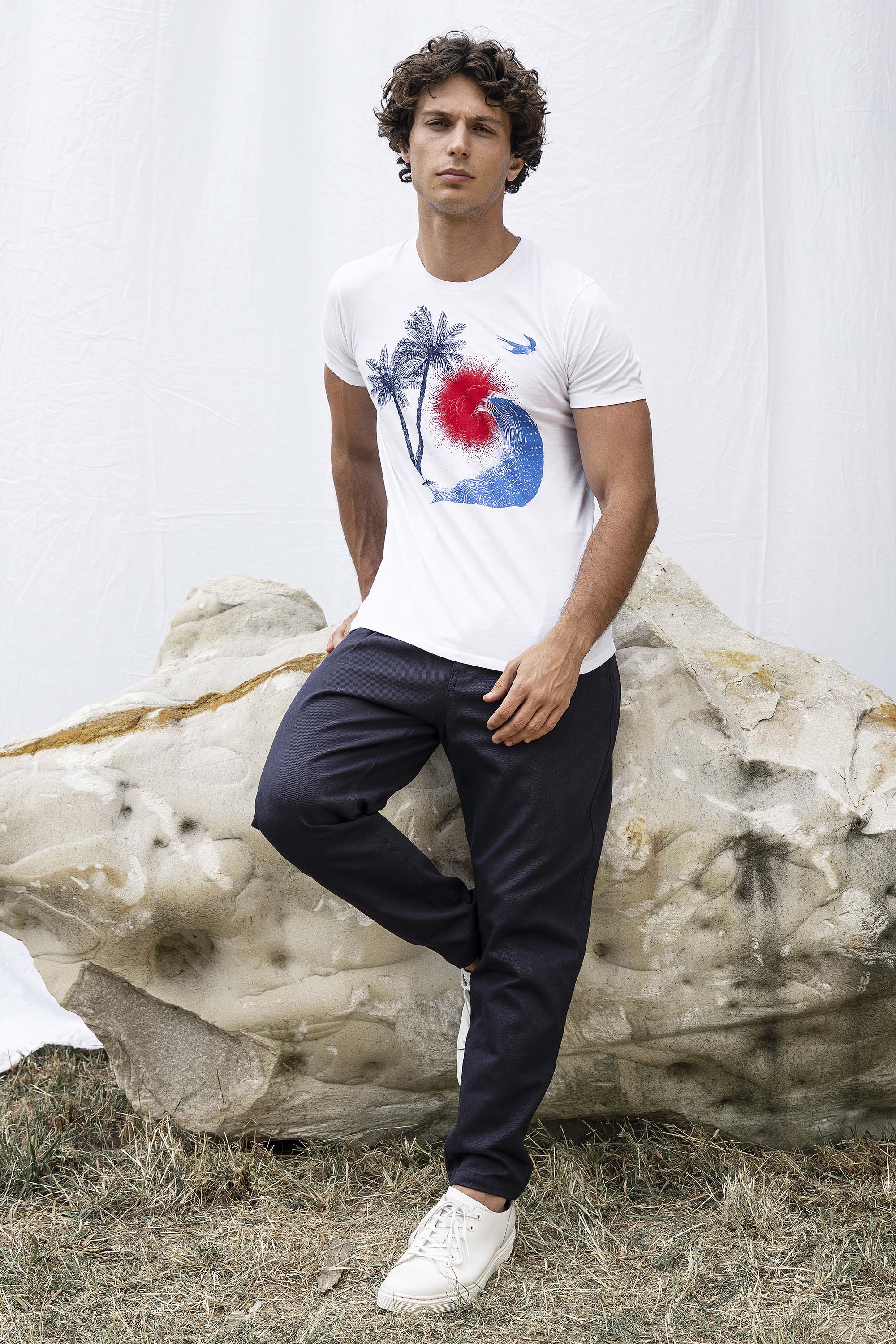 T-Shirt Querido Palmera Blanc t-shirts pour homme simples, polyvalents pour toutes les occasions