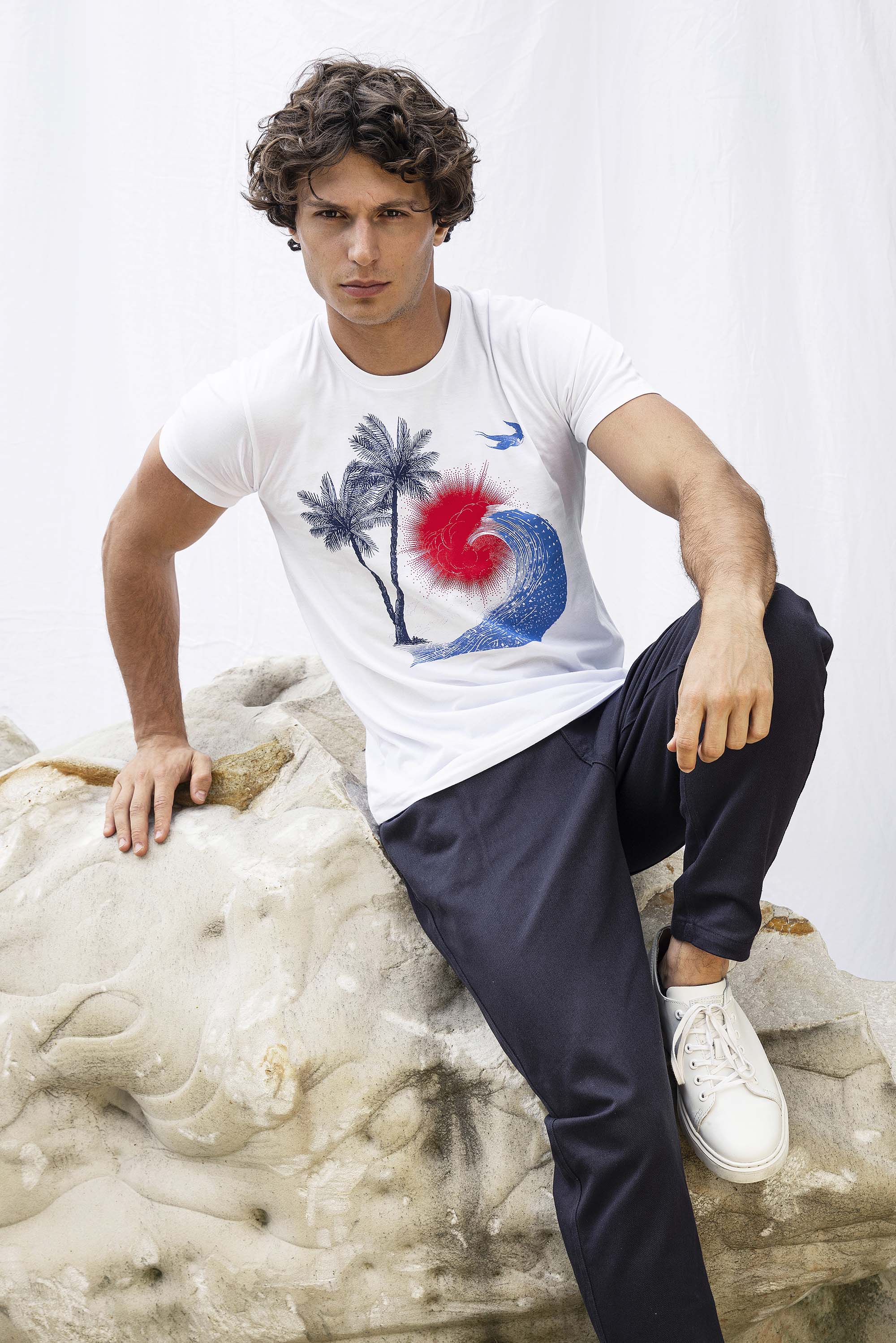 T-Shirt Querido Palmera Blanc t-shirts pour homme unis ou imprimés en coton agréable à porter