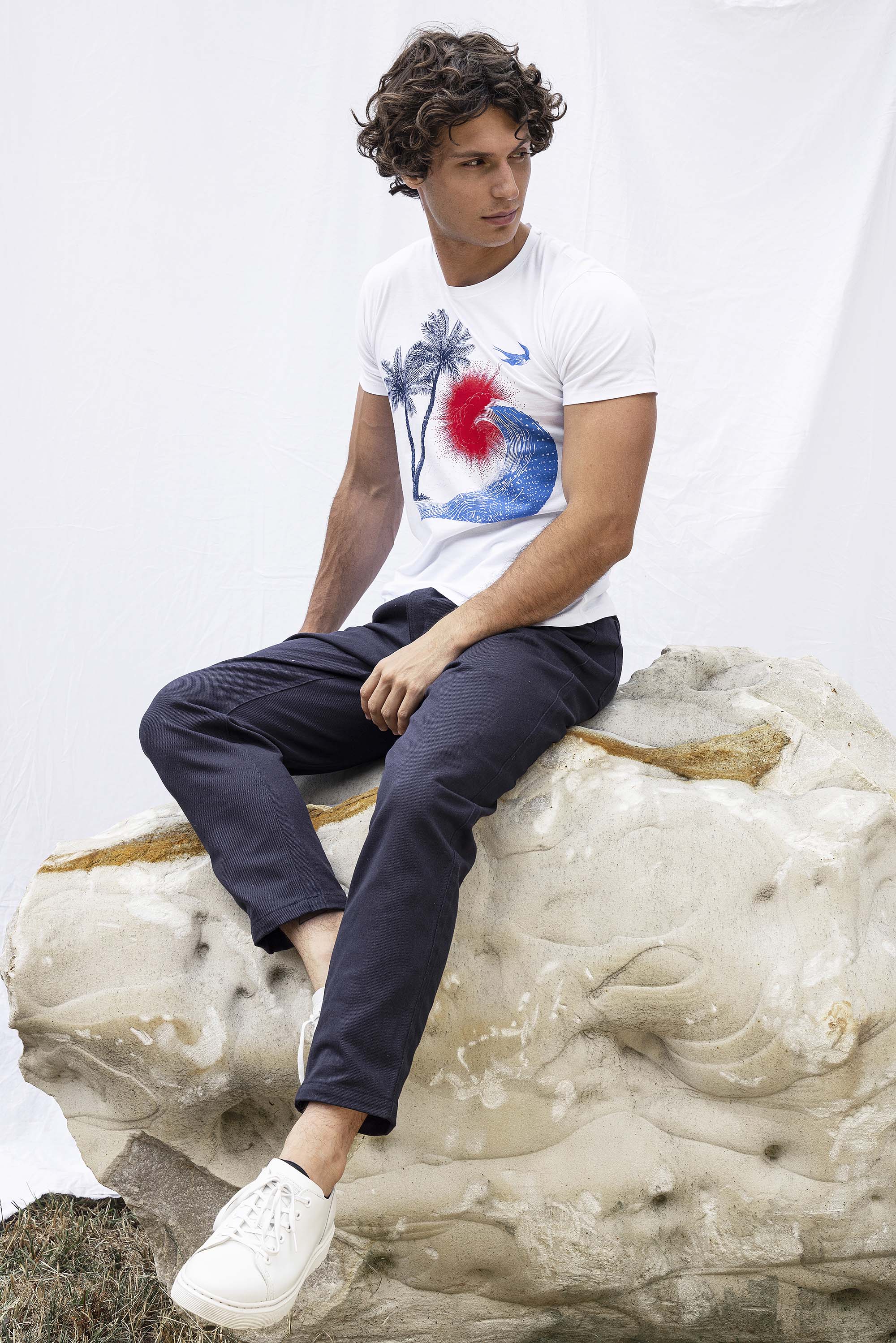 T-Shirt Querido Palmera Blanc t-shirts pour homme simples, polyvalents pour toutes les occasions