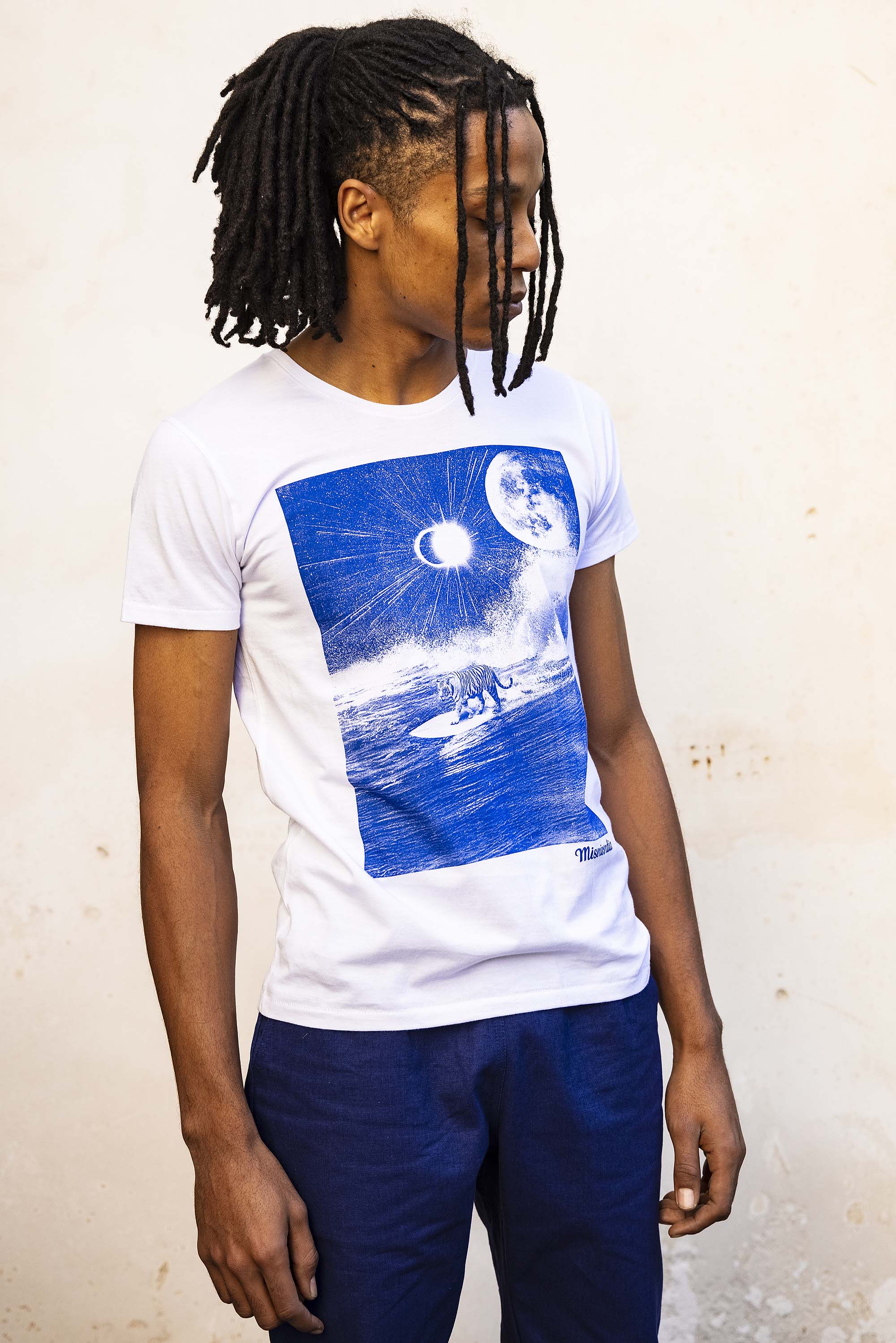 T-Shirt Querido Surf Tigre Blanc t-shirts pour homme unis ou imprimés en coton agréable à porter