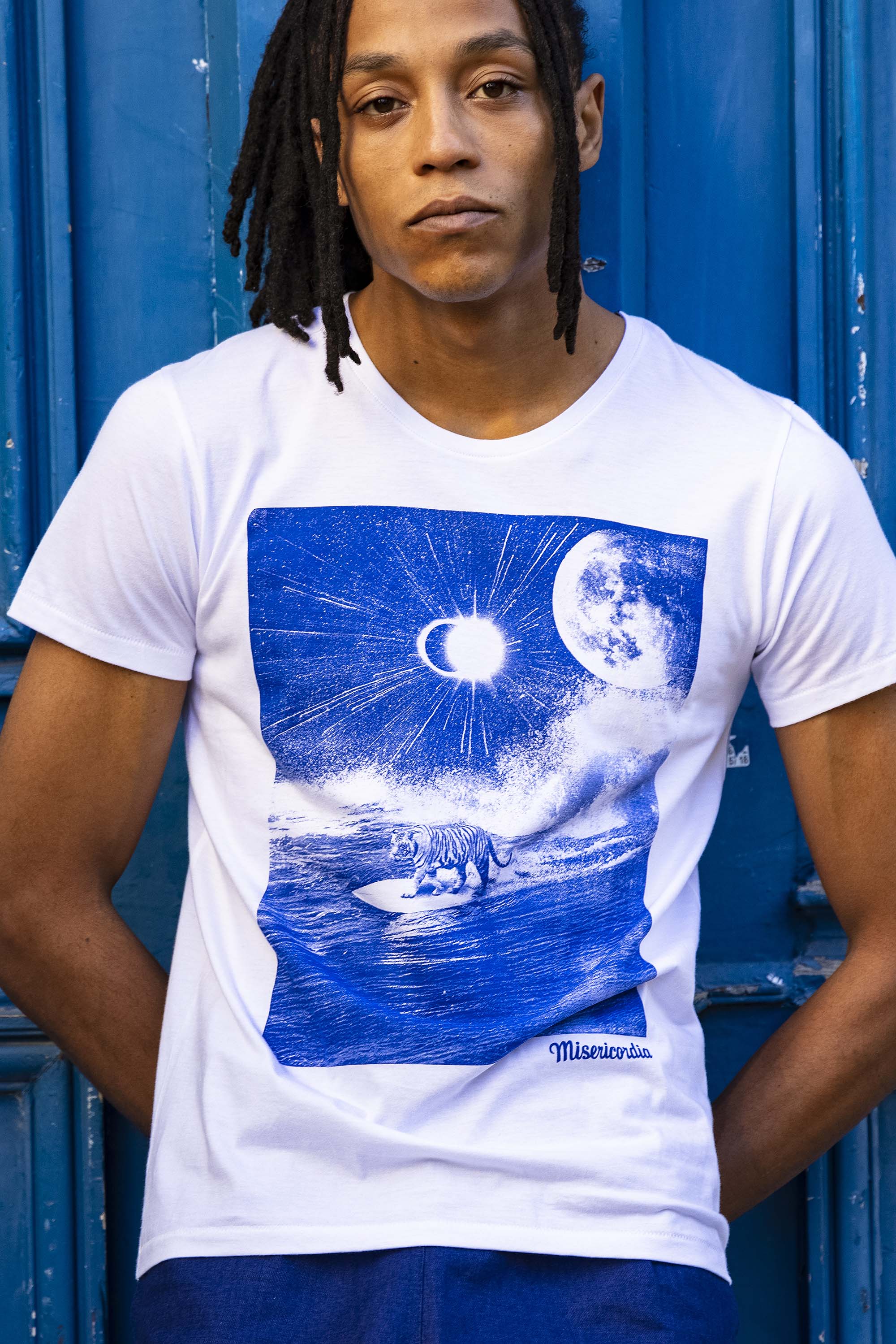 T-Shirt Querido Surf Tigre Blanc t-shirts pour homme unis ou imprimés en coton agréable à porter