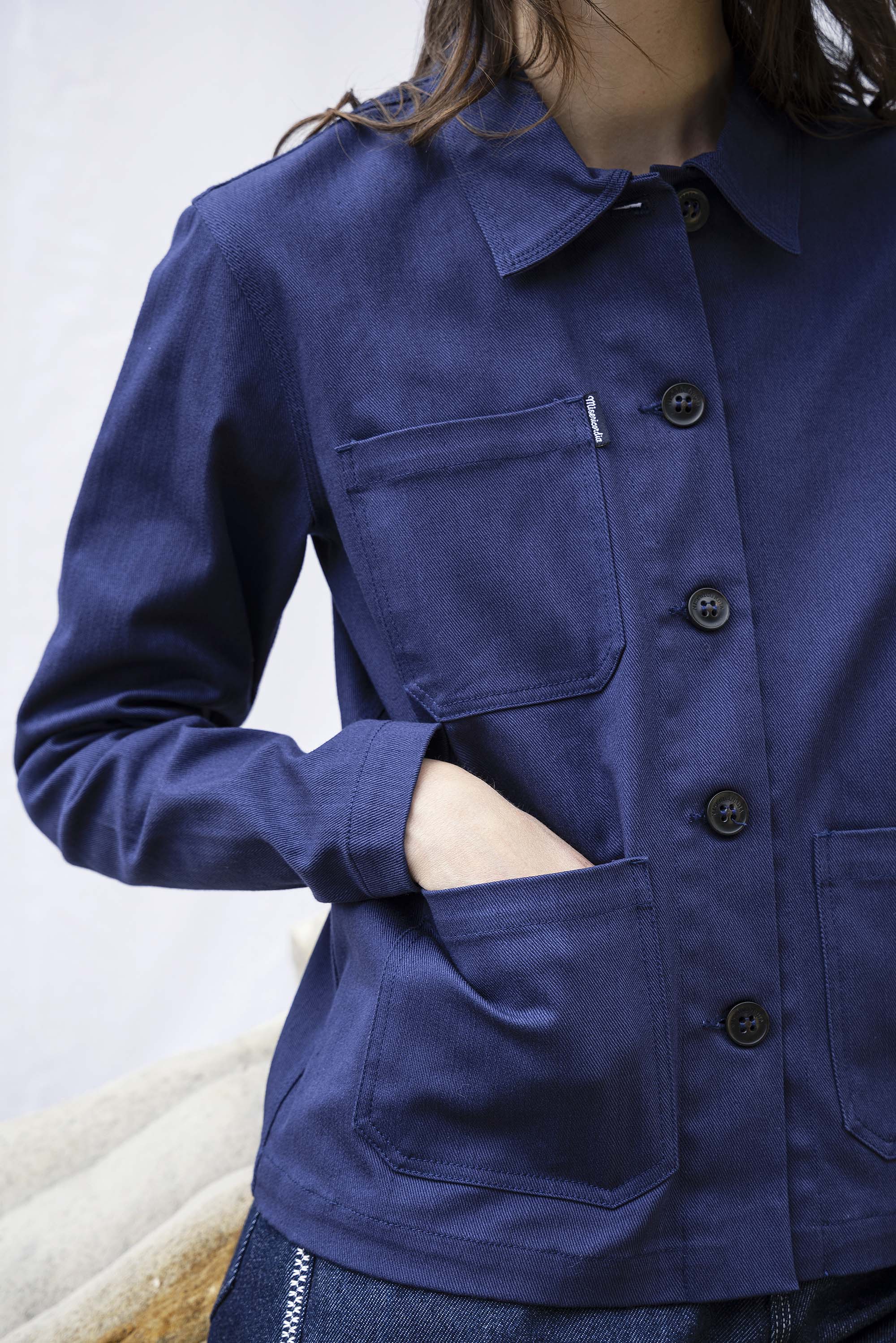 Veste de Travail Cristobal Bleu Indigo habiller une tenue, tendance classique, inspiration androgyne
