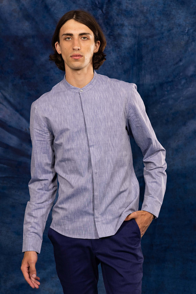Chemise Academia Bleu slim fit, ajustée, chic et élégante, chemise mode fashion commerce équitable