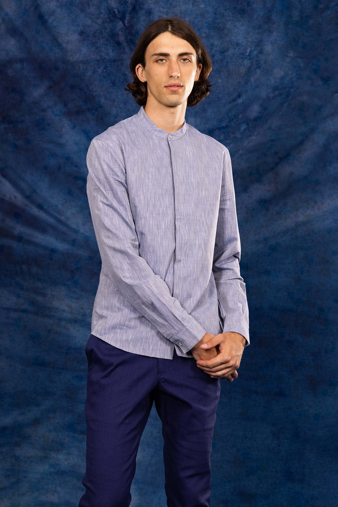 Chemise Academia Bleu slim fit, ajustée, chic et élégante, chemise mode fashion commerce équitable