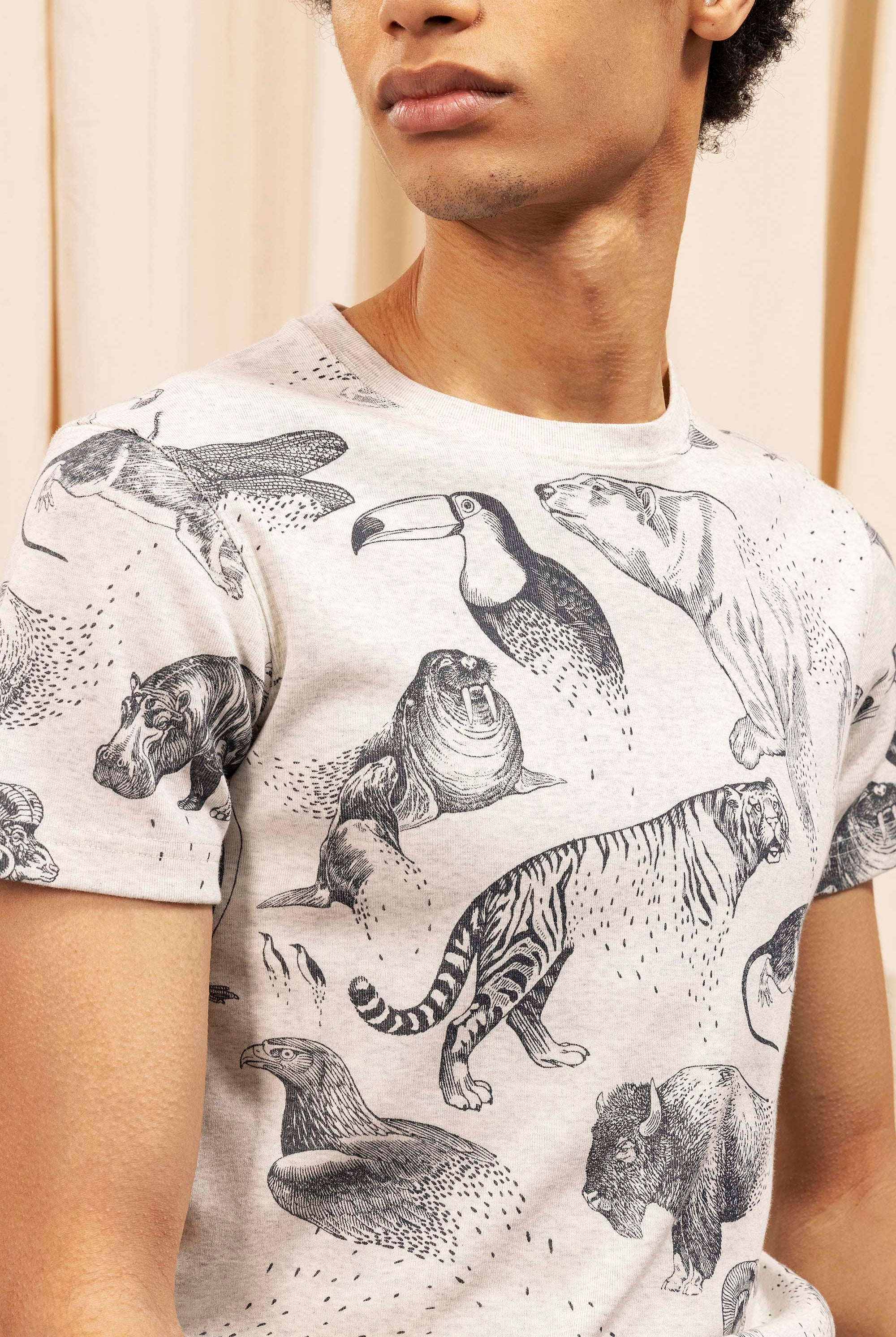 Tee-Shirt Carta Animales Desaparicion Écru t-shirts manches courtes, 100% coton naturel, toucher agréable