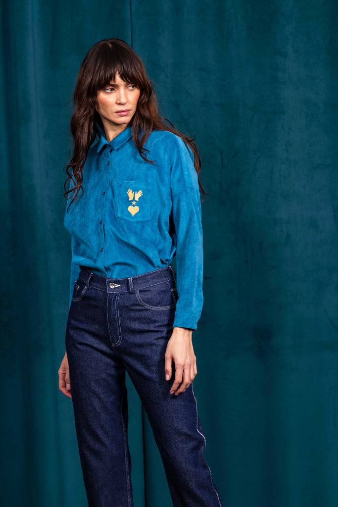 Chemise Alanis Bleu méditerranée chemise femme, grand incontournable du vestiaire féminin