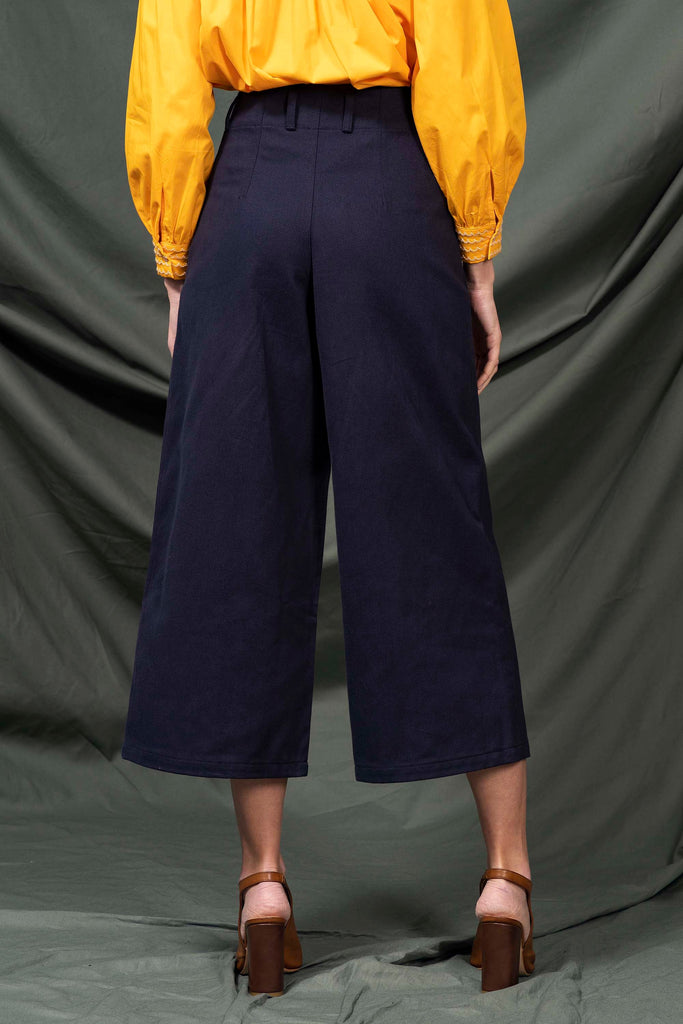 Pantalon Margarita Bleu Marine pantalon femme au charme romantique pour l'ensemble d'une tenue