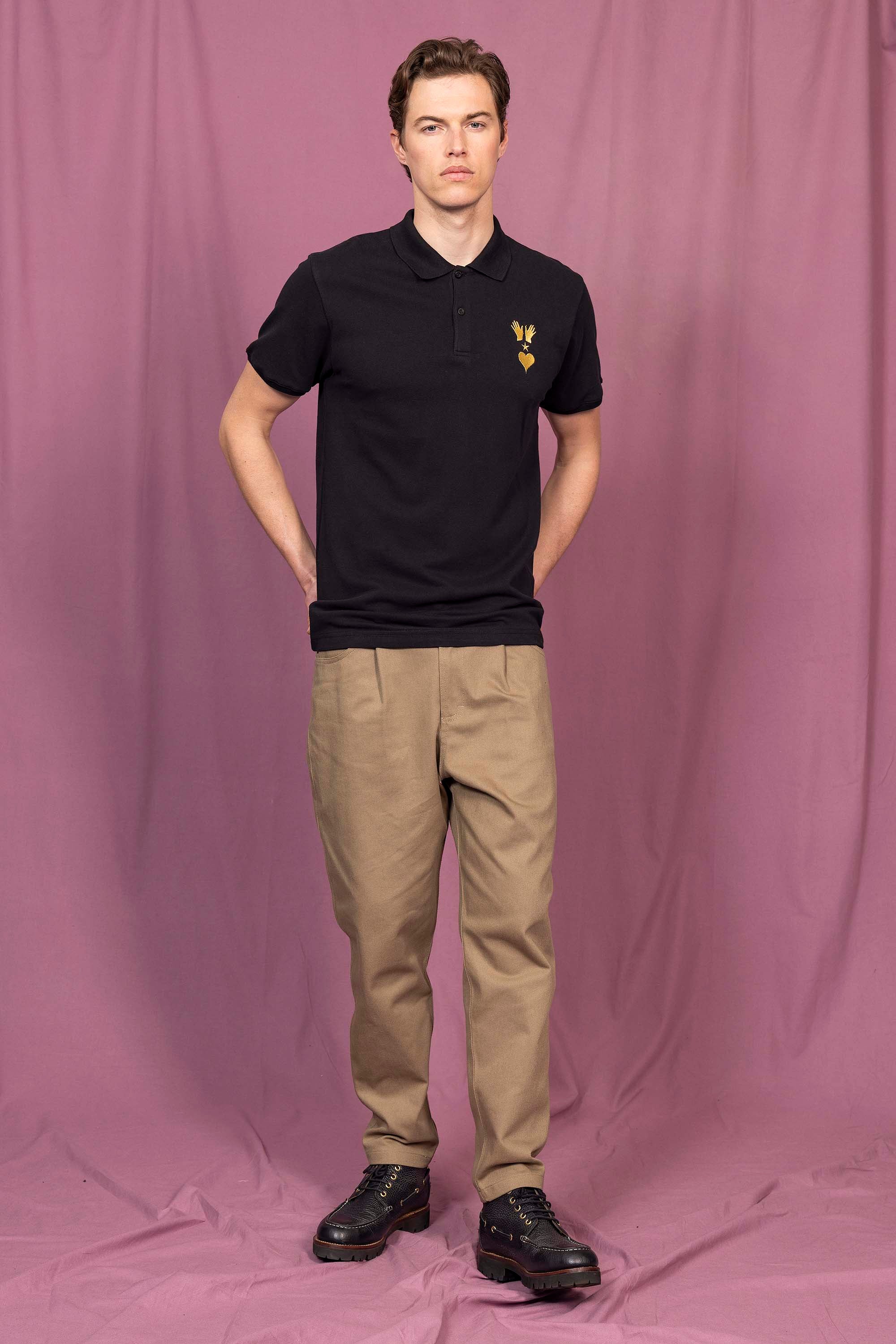 Polo Iker Manos Espiritu y Corazon Noir t-shirts manches courtes, 100% coton naturel, toucher agréable