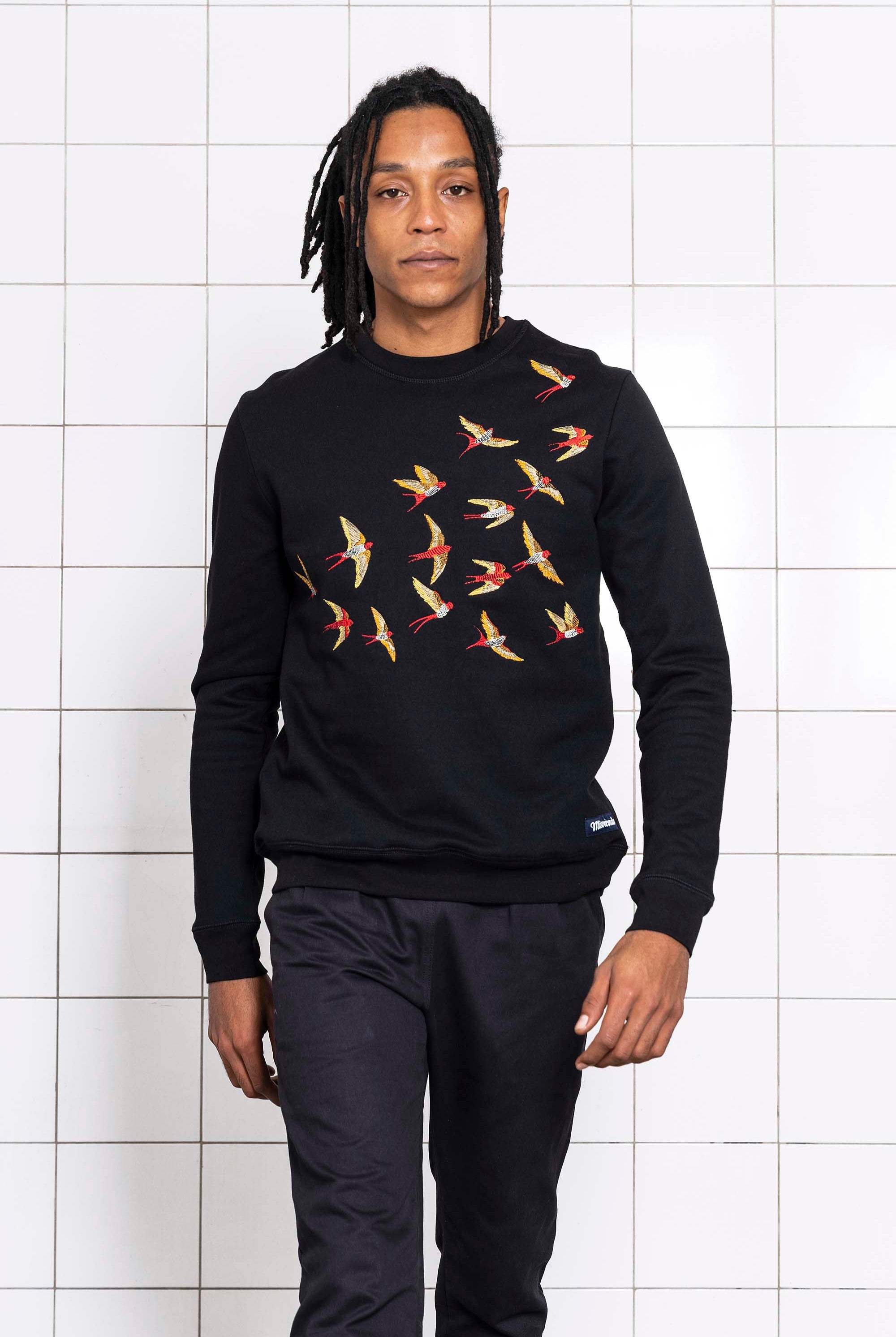 Sweatshirt Macarron Aves Noir sweatshirts haut de gamme en imprimés