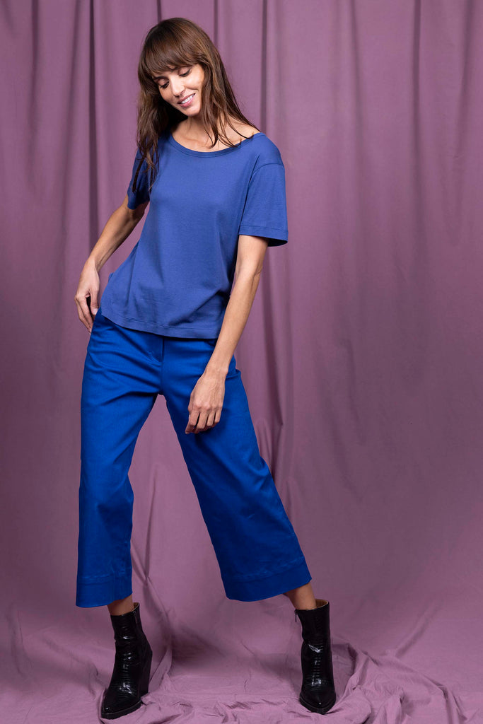 T-Shirt Aneth Bleu denim t-shirts femme décontractés et sophistiqués