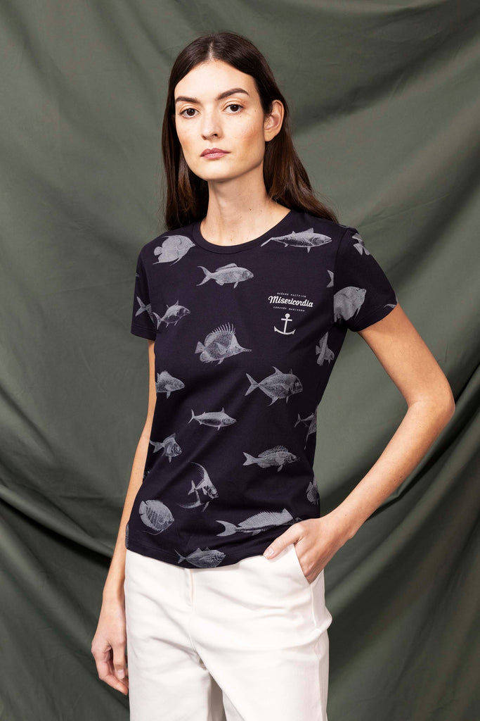 T-Shirt Medallon Pescado Bleu Marine modèles de t-shirts femme pour le quotidien, les vacances ou les week-end