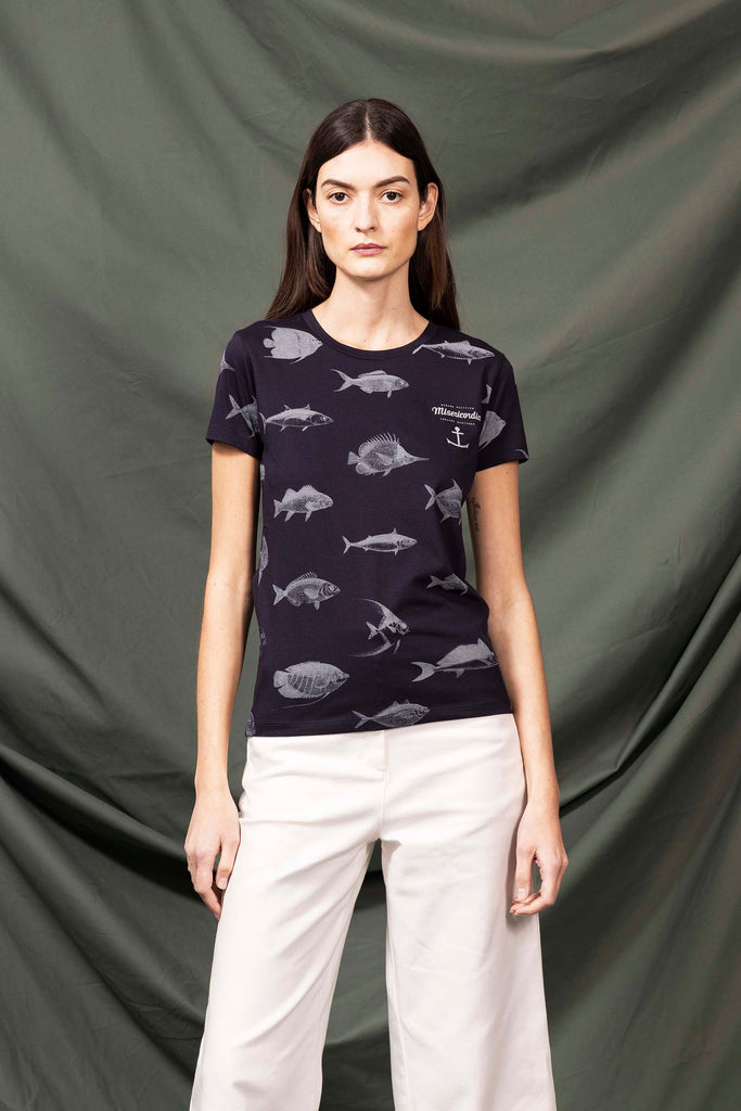T-Shirt Medallon Pescado Bleu Marine modèles de t-shirts femme pour le quotidien, les vacances ou les week-end