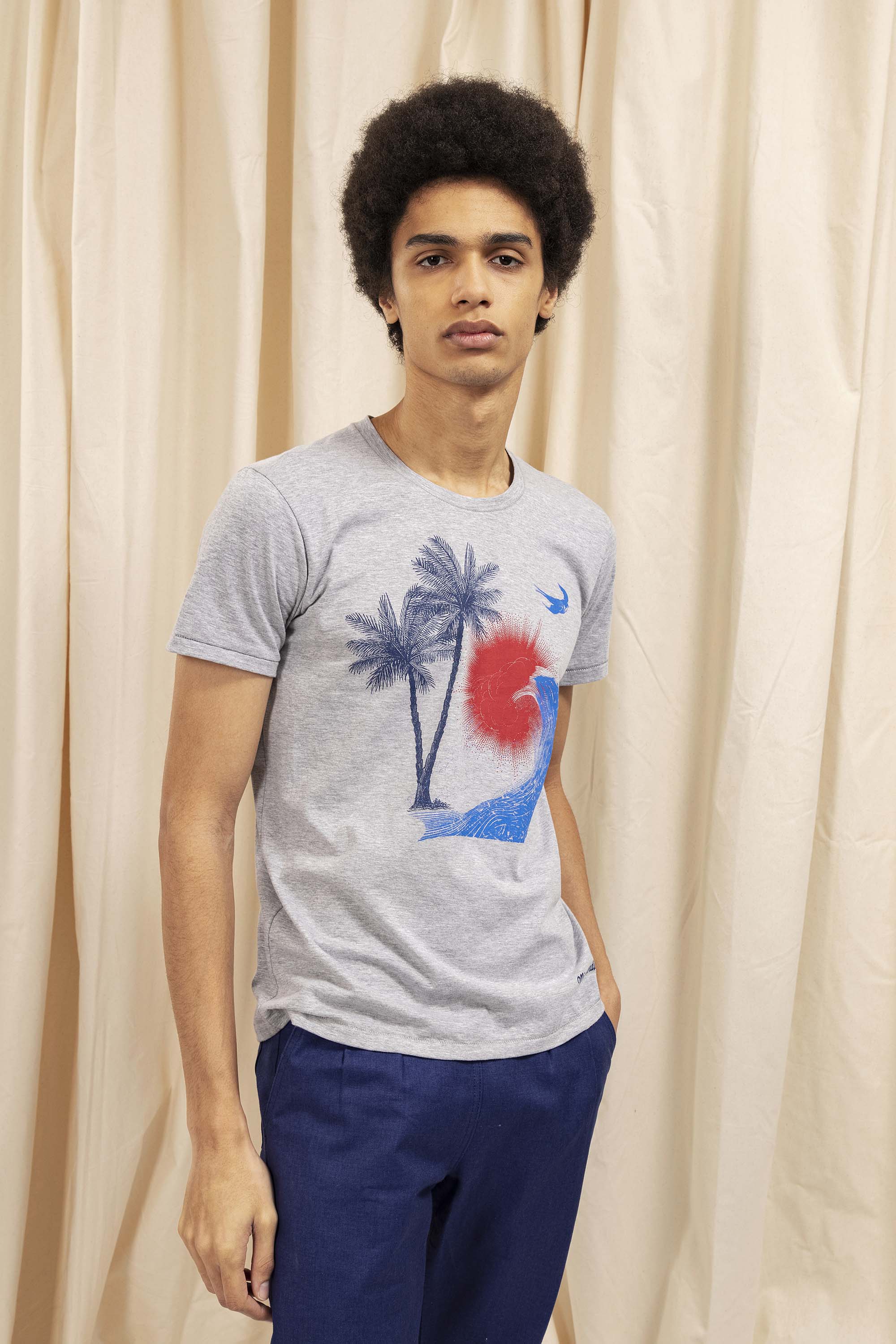Men's Gray T-Shirt with Vacation Inspiration Wave Print