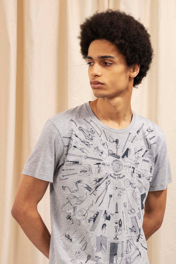 T-Shirt Querido Reparar Gris t-shirts manches courtes, 100% coton naturel, toucher agréable