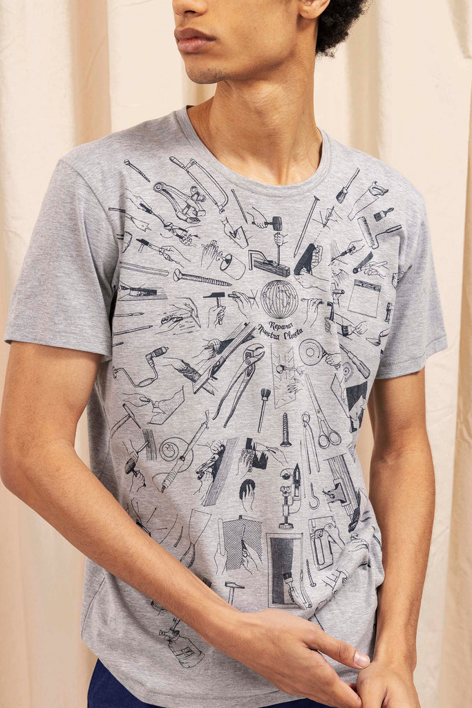 T-Shirt Querido Reparar Gris t-shirts manches courtes, 100% coton naturel, toucher agréable