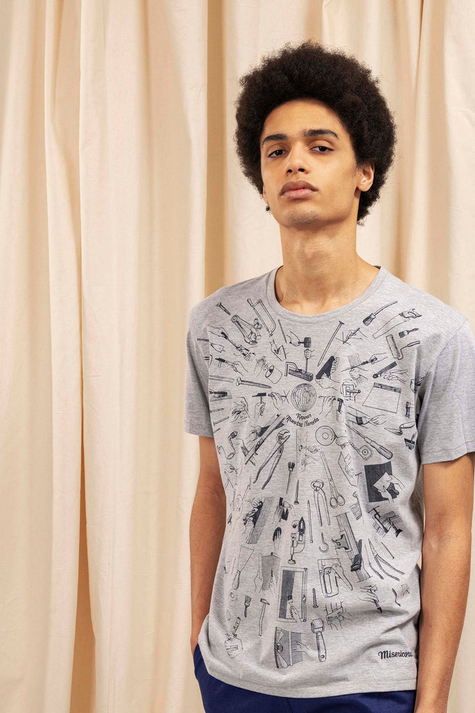 T-Shirt Querido Reparar Gris t-shirts manches courtes, 100% coton naturel, toucher agréable