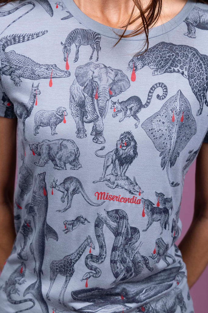 T-shirt Medallon Animales Bleu fjord mode graphique, ligne féminine et légèrement rétro, motifs arty