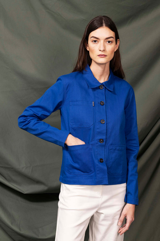 Veste de Travail Cristobal Bleu création et engagement social valorisant le savoir-faire local et unique